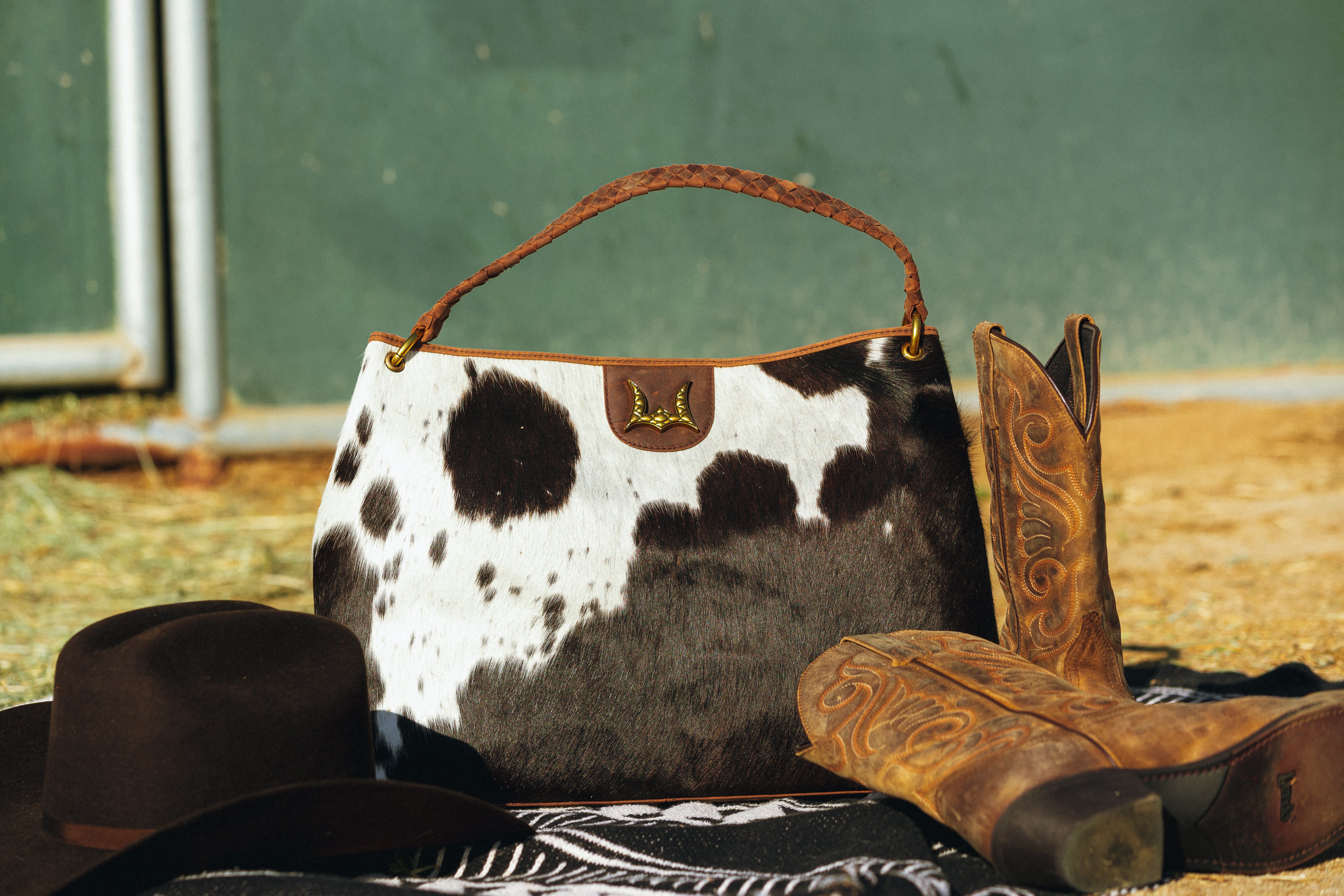 Lw Large Hobo Bag In Black & White Cowhide