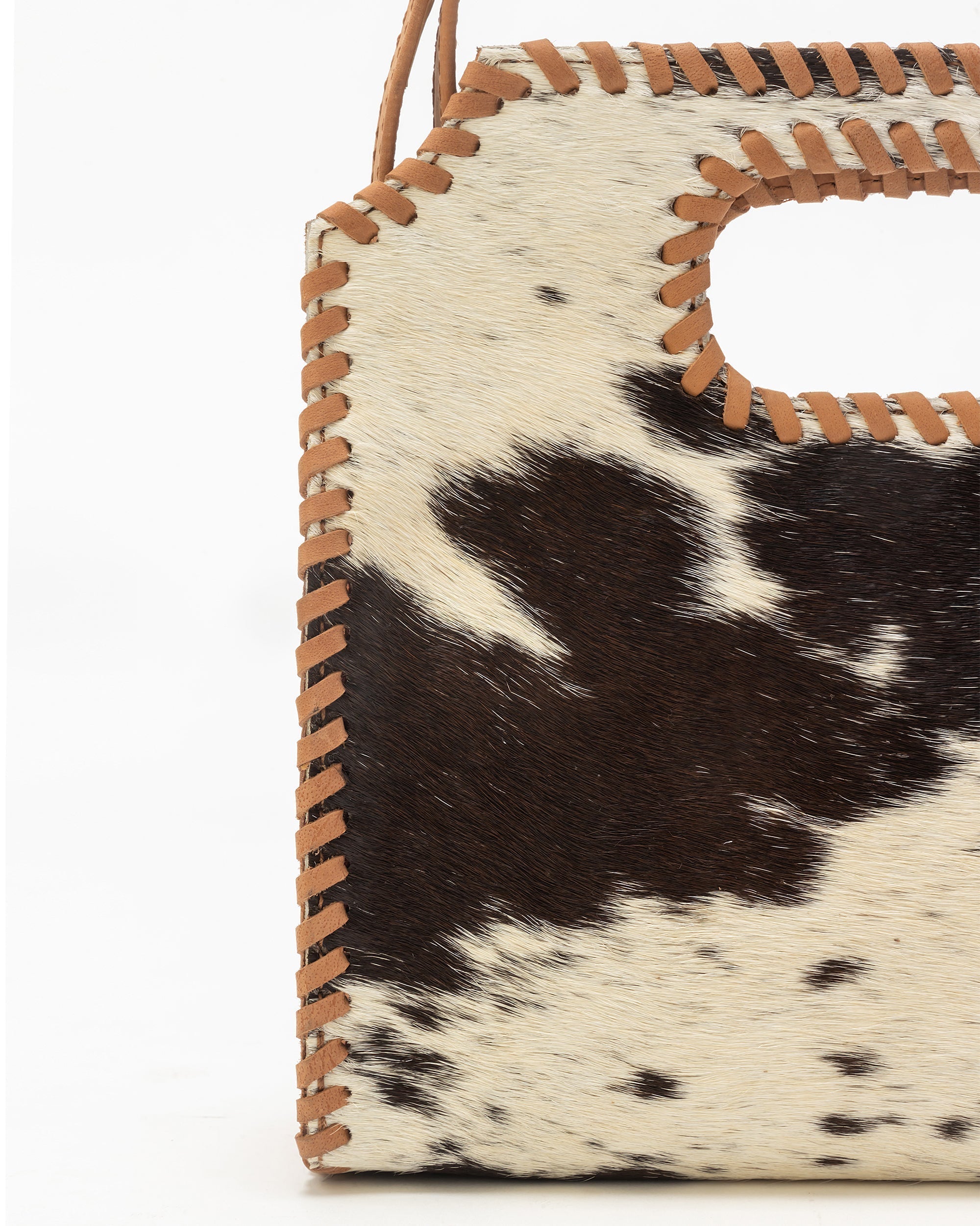 Alma Medium Hand Bag In Black & White Cowhide