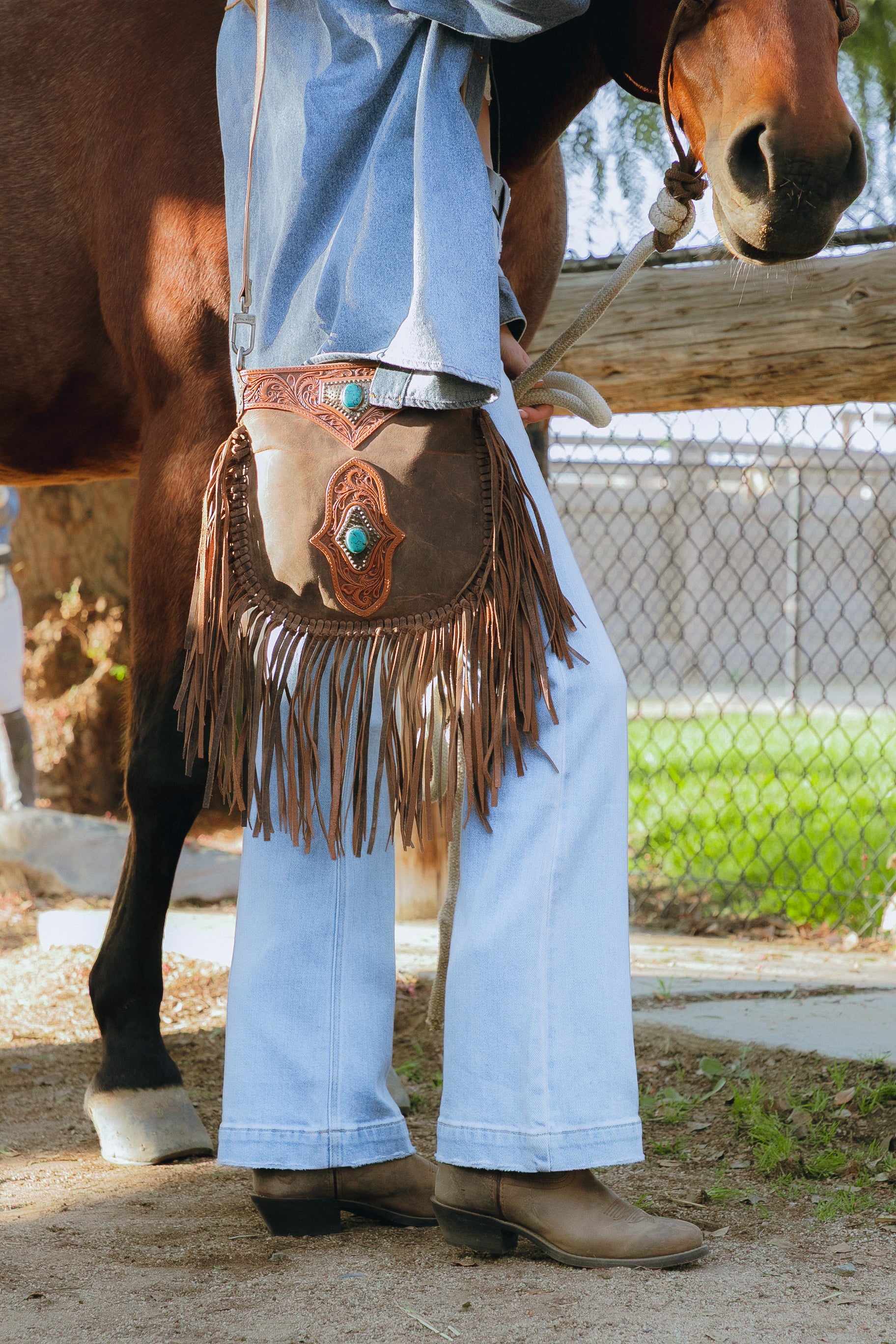 Mojave Tassle Bag In Brunette Leather
