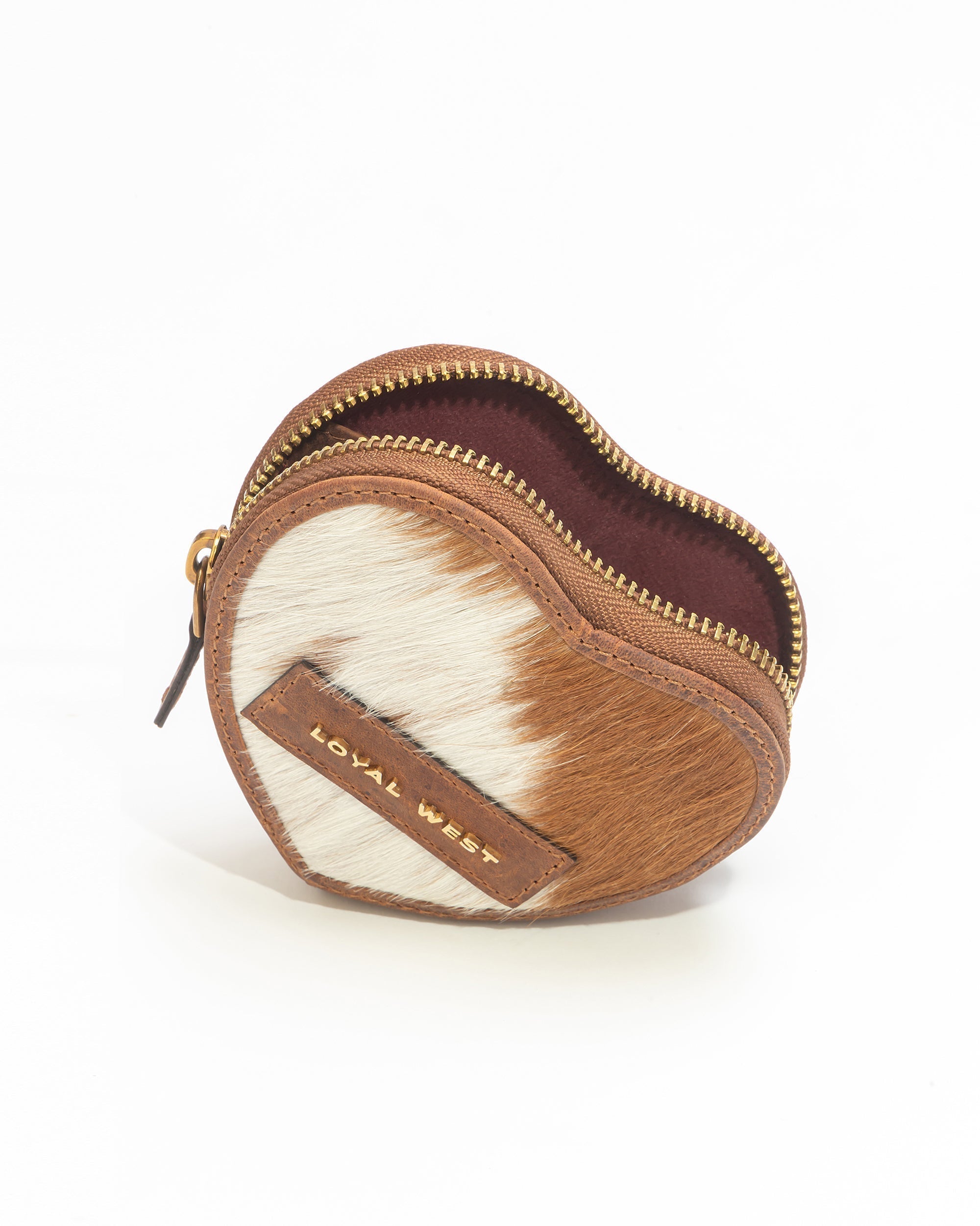 Cupid Coin Pouch In Brown & White Cowhide