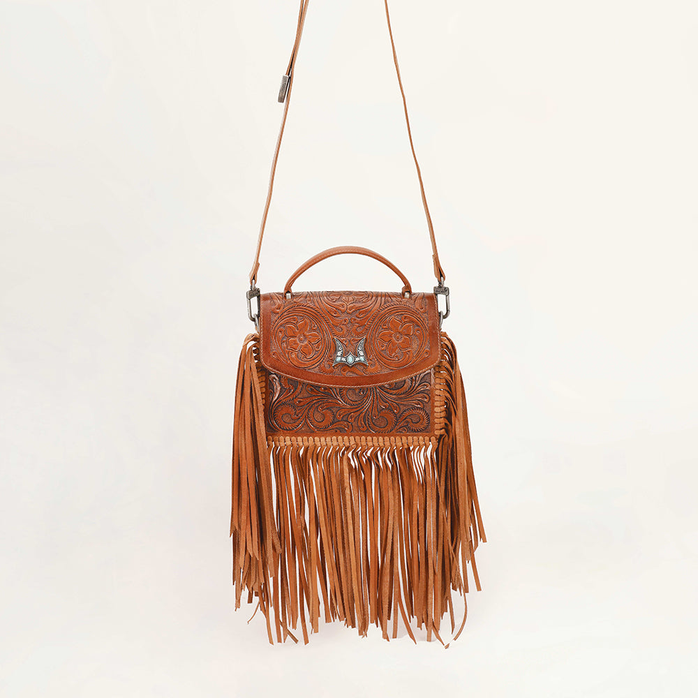 Classic Flap Medium Tassle Bag Floria Handtooled
