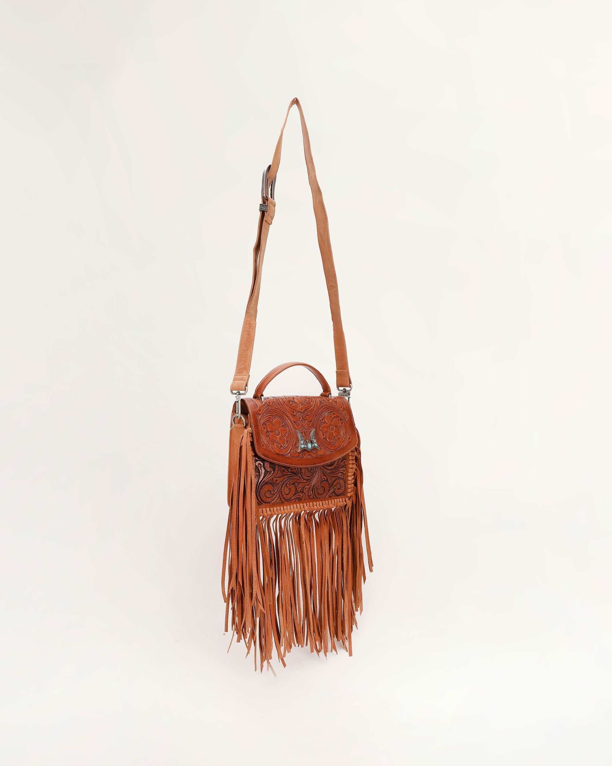 Classic Flap Medium Tassle Bag Floria Handtooled
