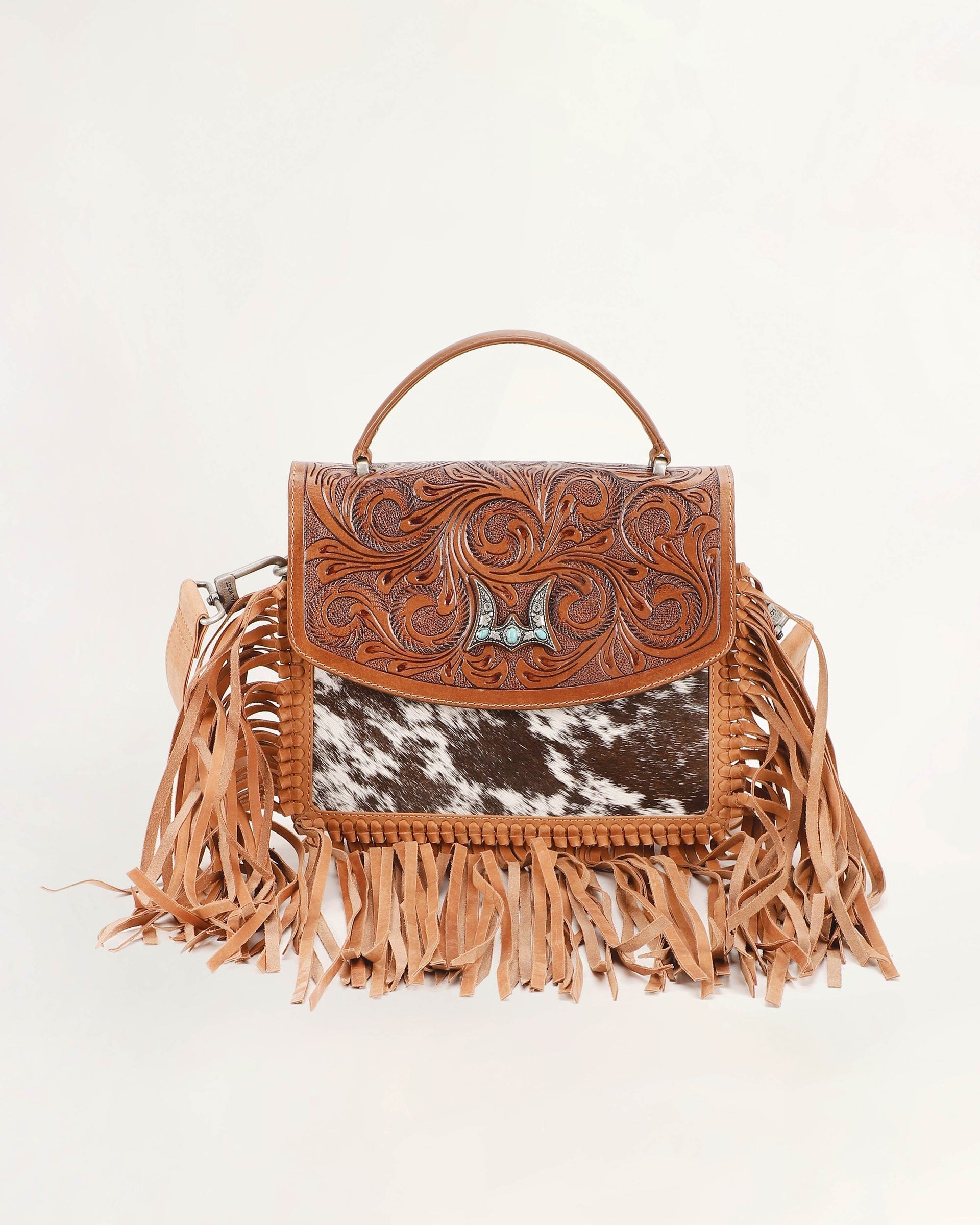 Classic Flap Medium Tassle Bag Floria Handtooled