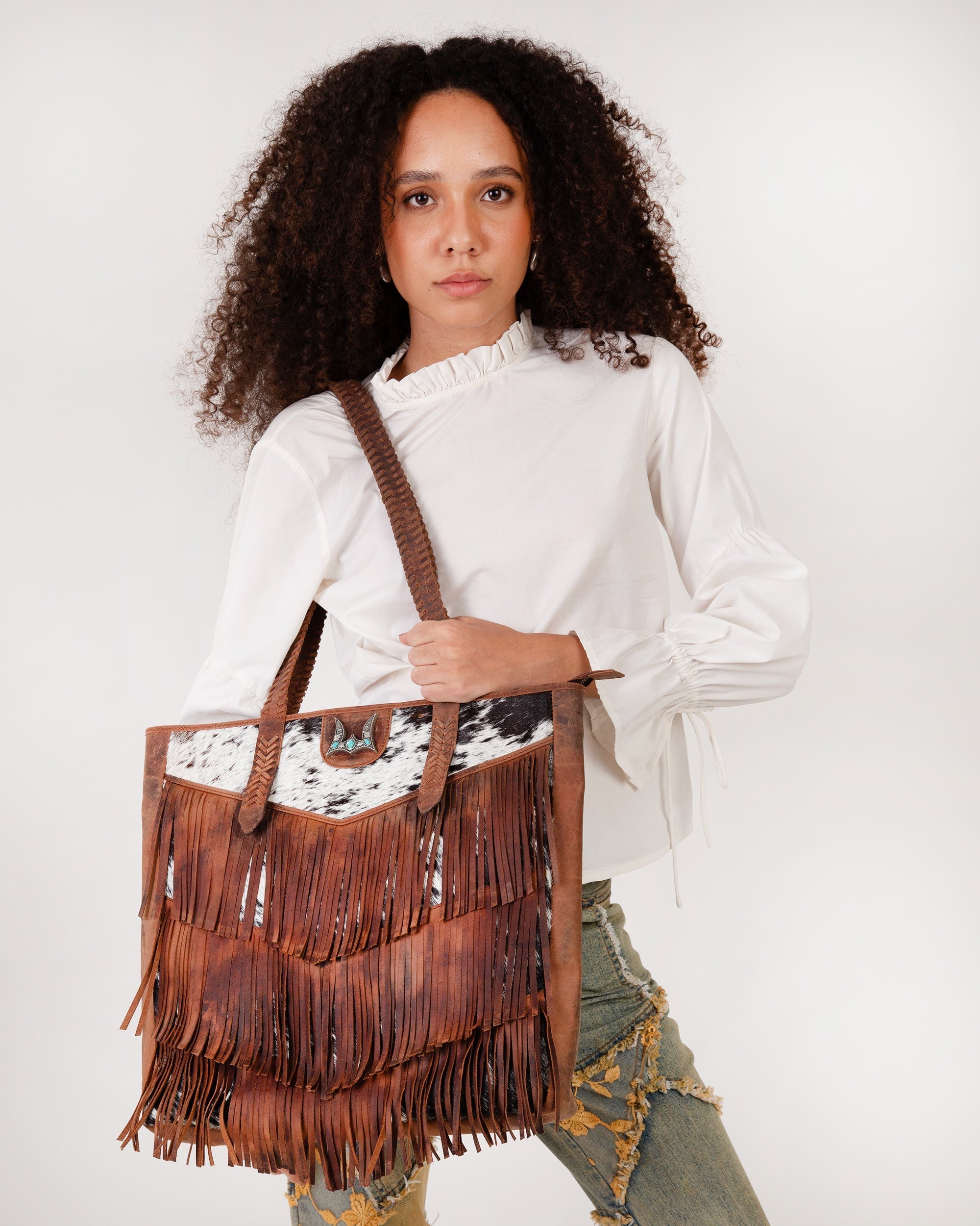 Hide And Fringe Large Cowhide Purse