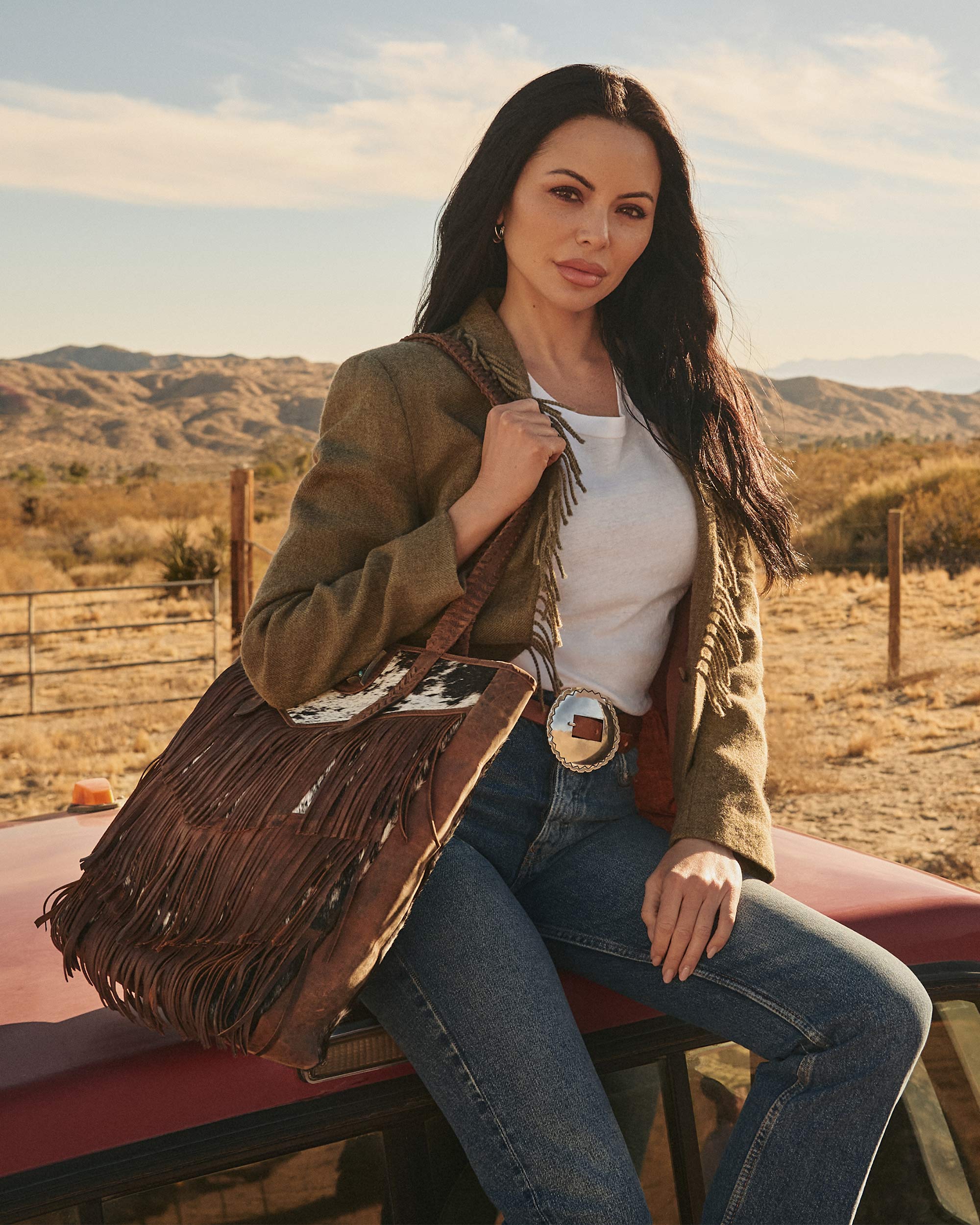Hide And Fringe Large Cowhide Purse