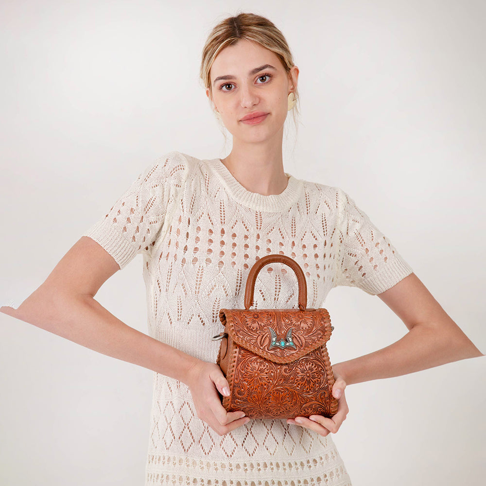 Leon Mini Handle Purse - Brown