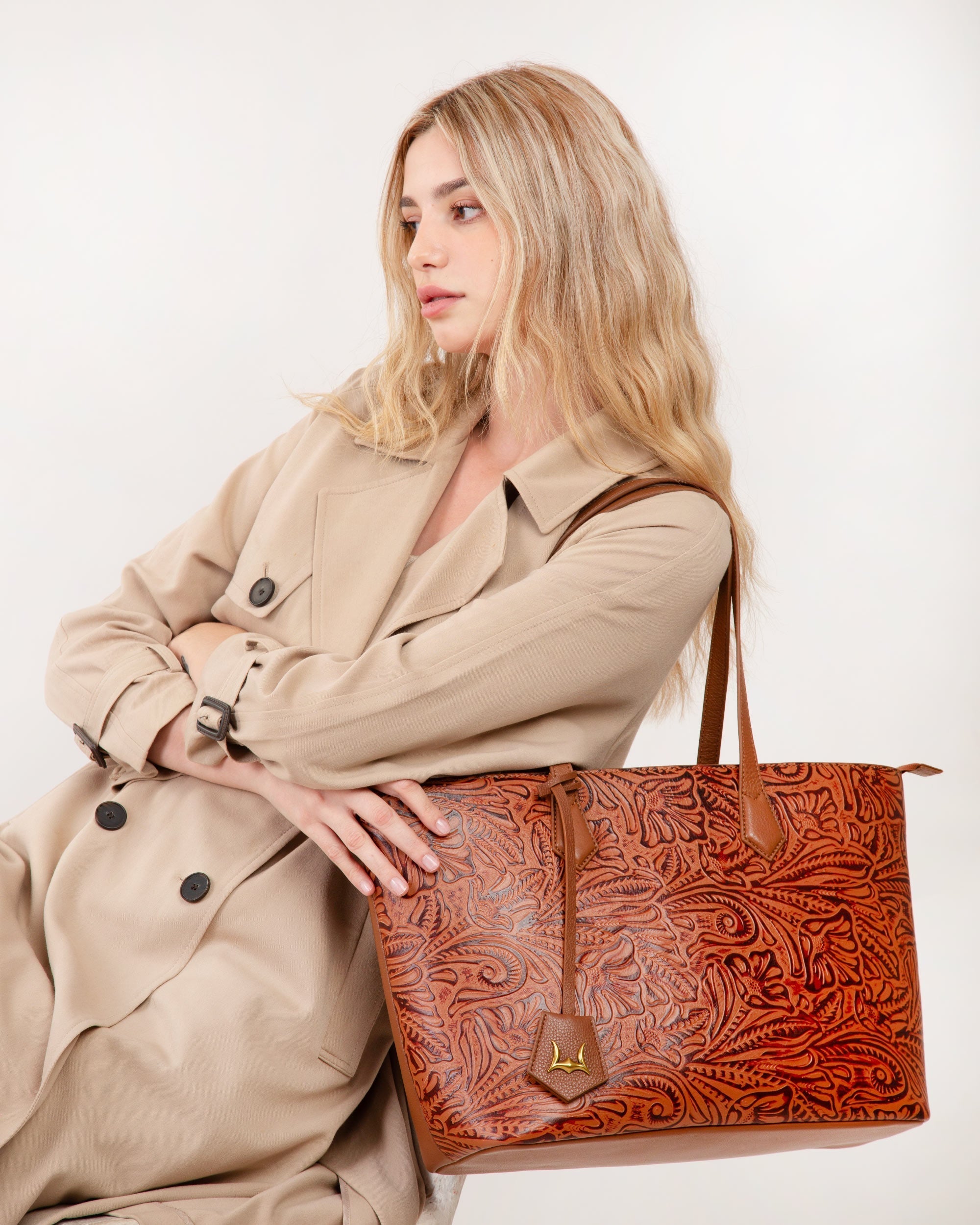 California Poppy Large Bag Brown Floral