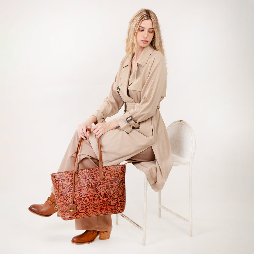 California Poppy Large Bag Brown Floral