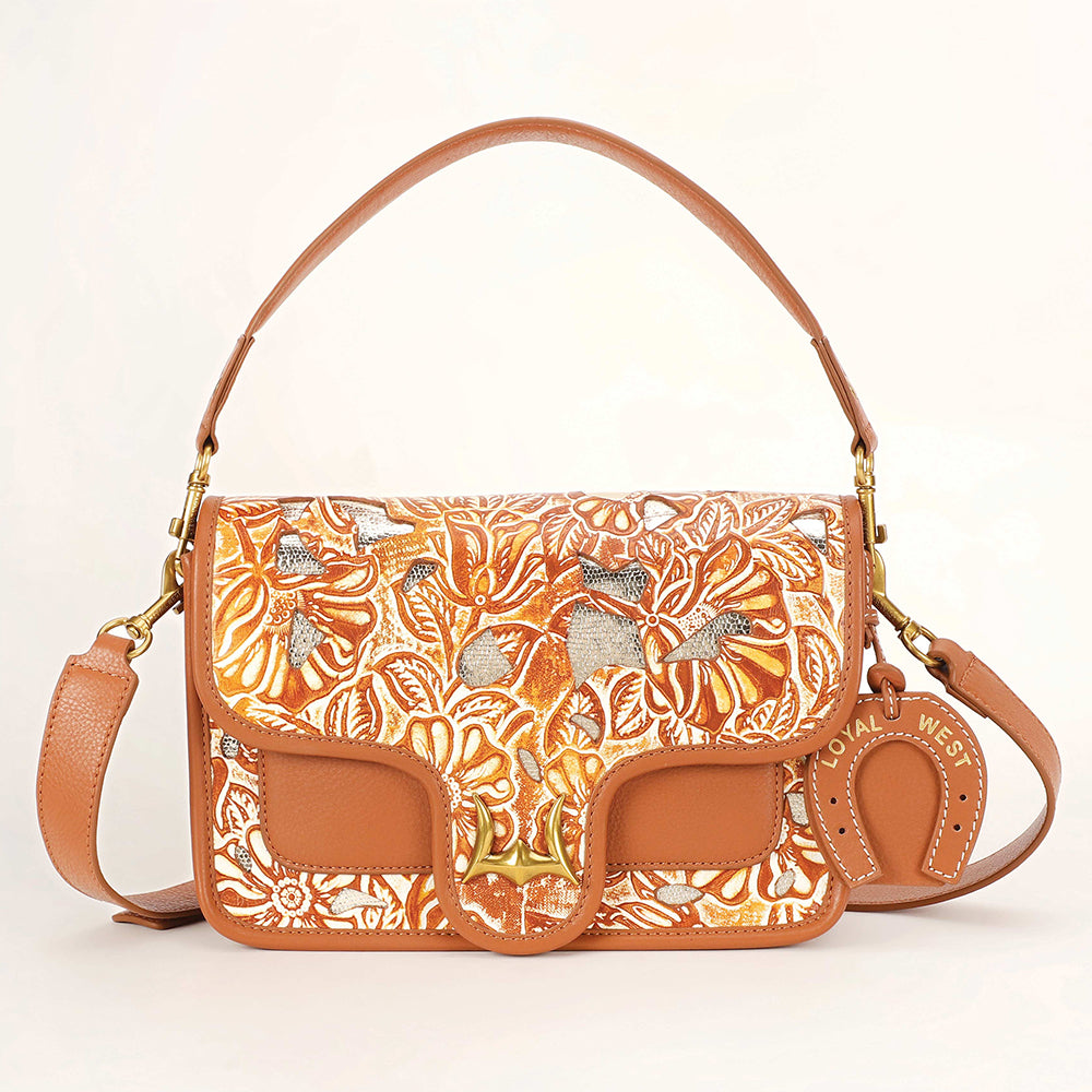 Shell Medium Purse Golden Floral Leather