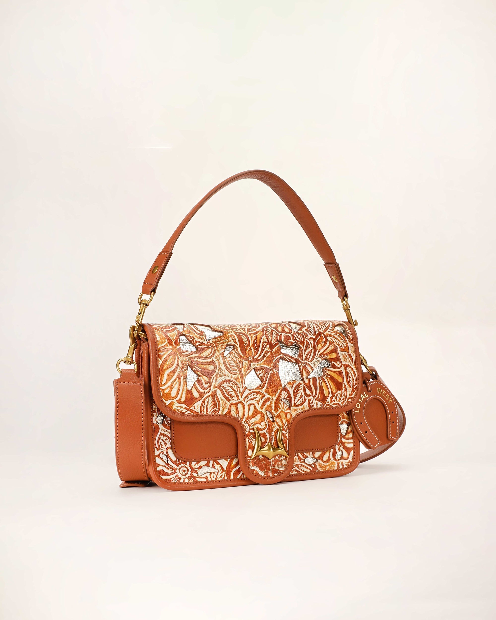Shell Medium Purse Golden Floral Leather