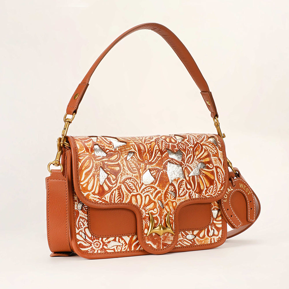 Shell Medium Purse Golden Floral Leather