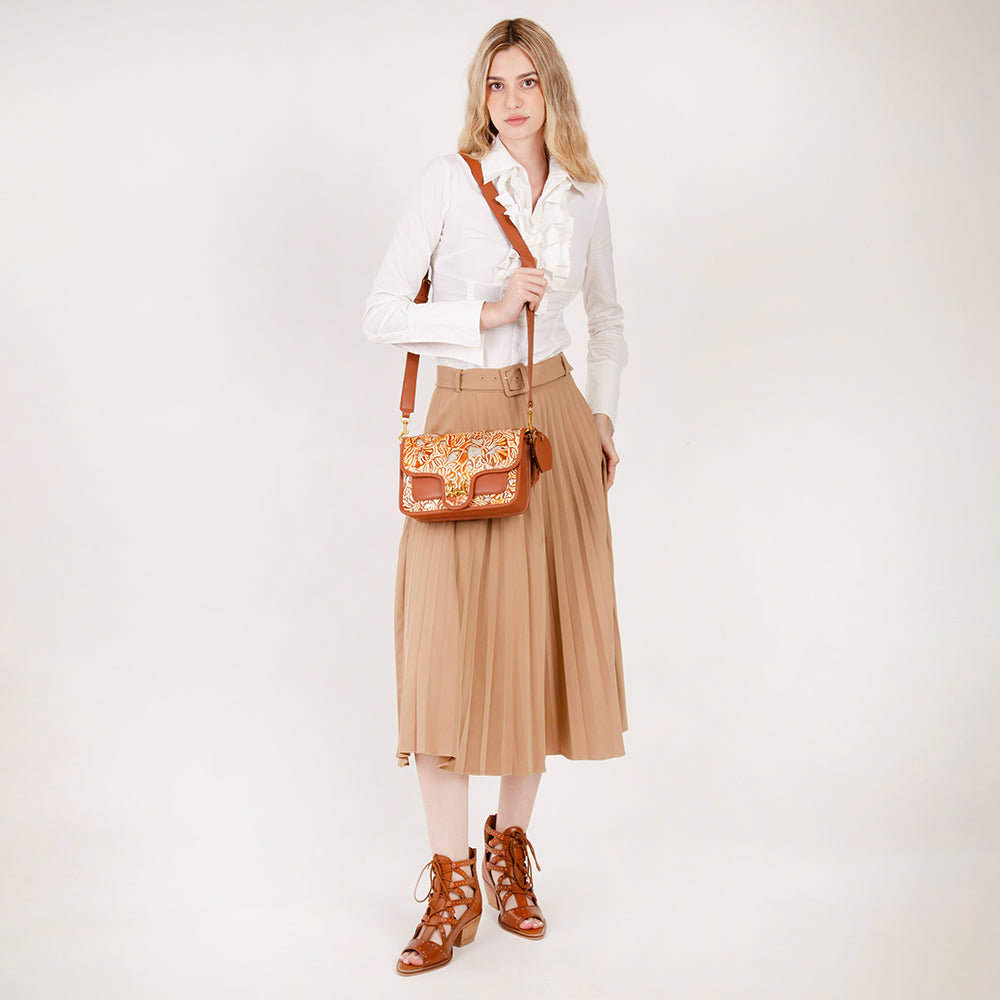 Shell Medium Purse Golden Floral Leather