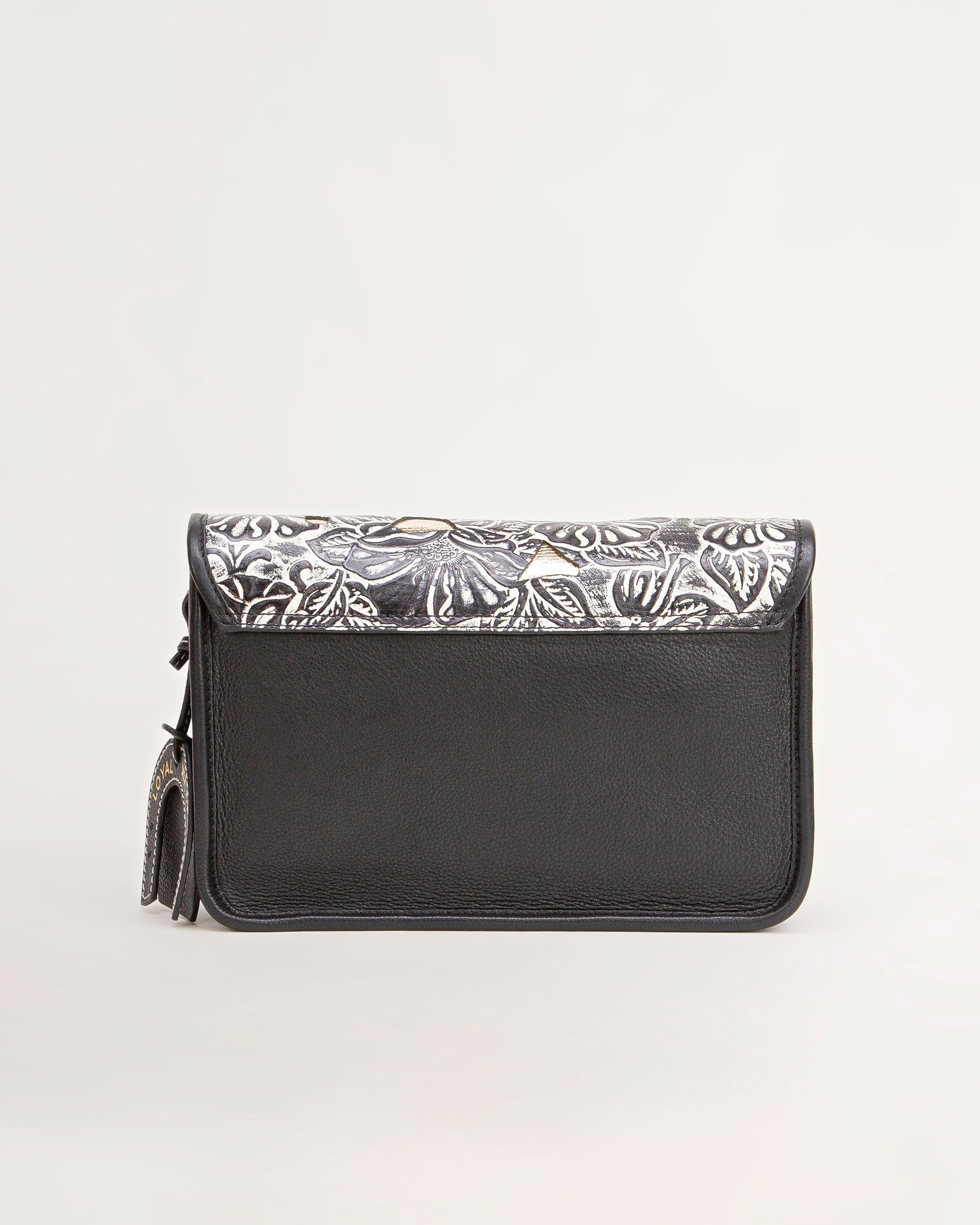 Shell Medium Purse Black Floral Leather