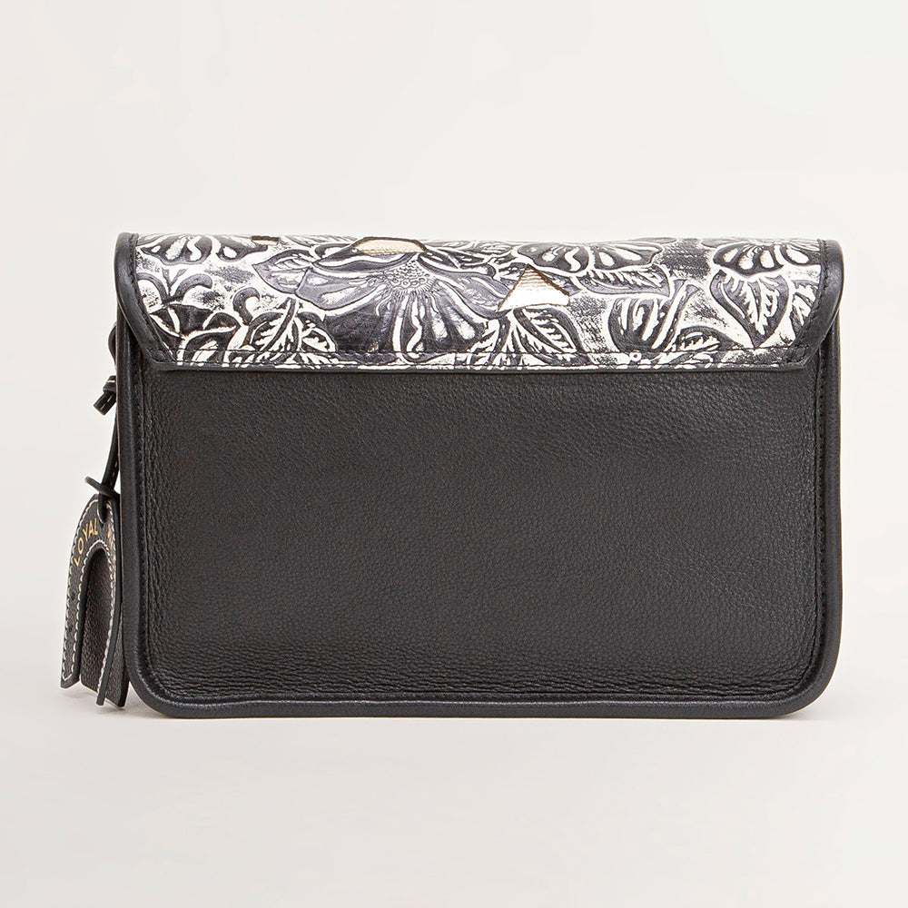 Shell Medium Purse Black Floral Leather