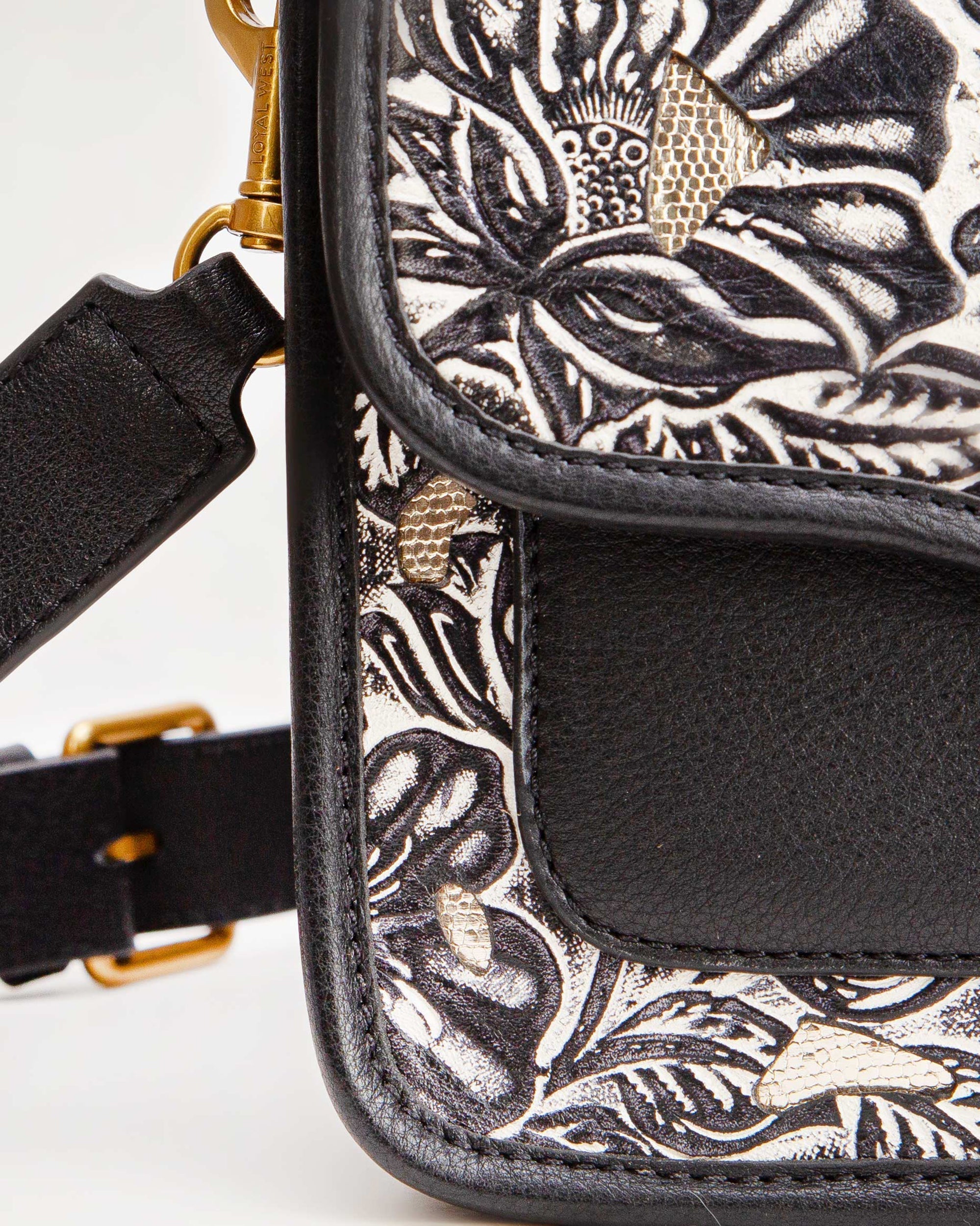 Shell Medium Purse Black Floral Leather