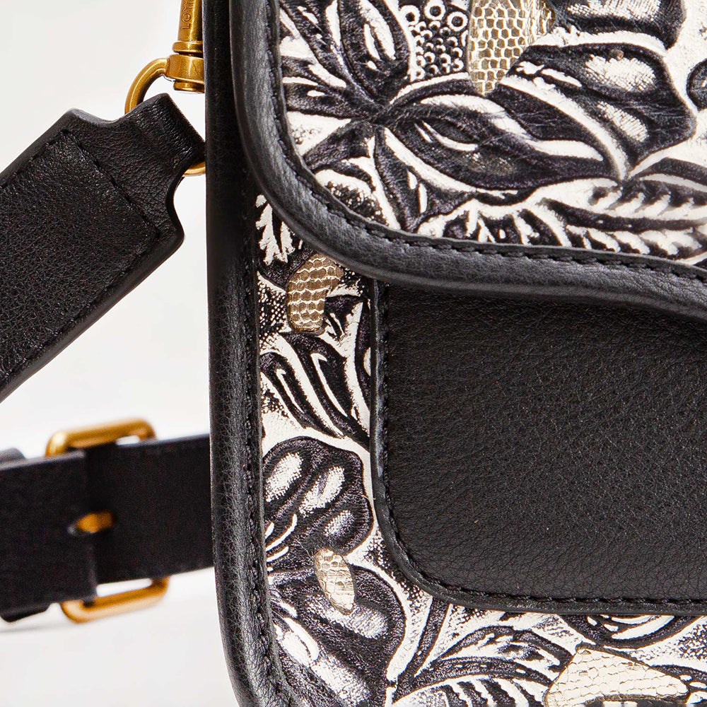 Shell Medium Purse Black Floral Leather