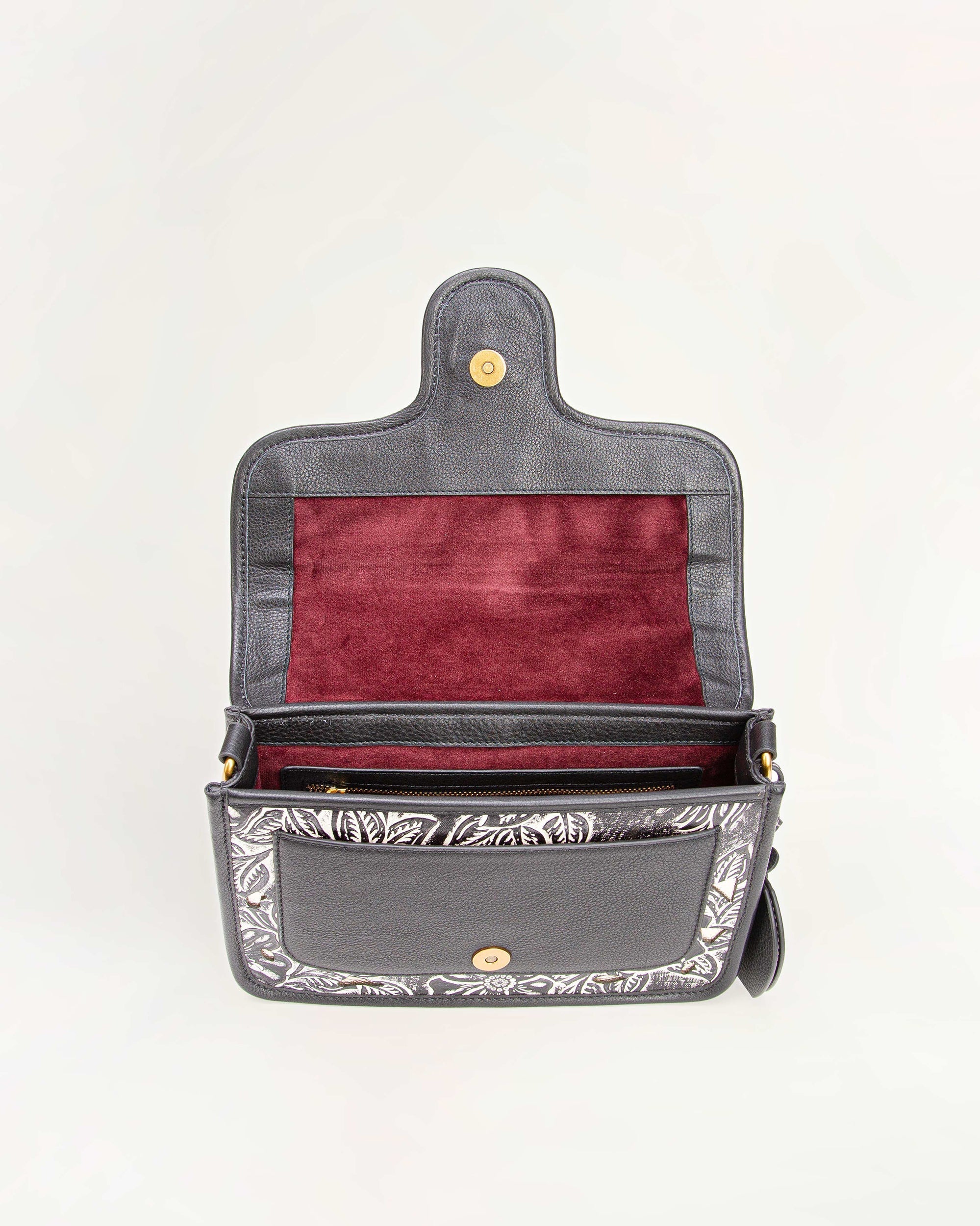 Shell Medium Purse Black Floral Leather