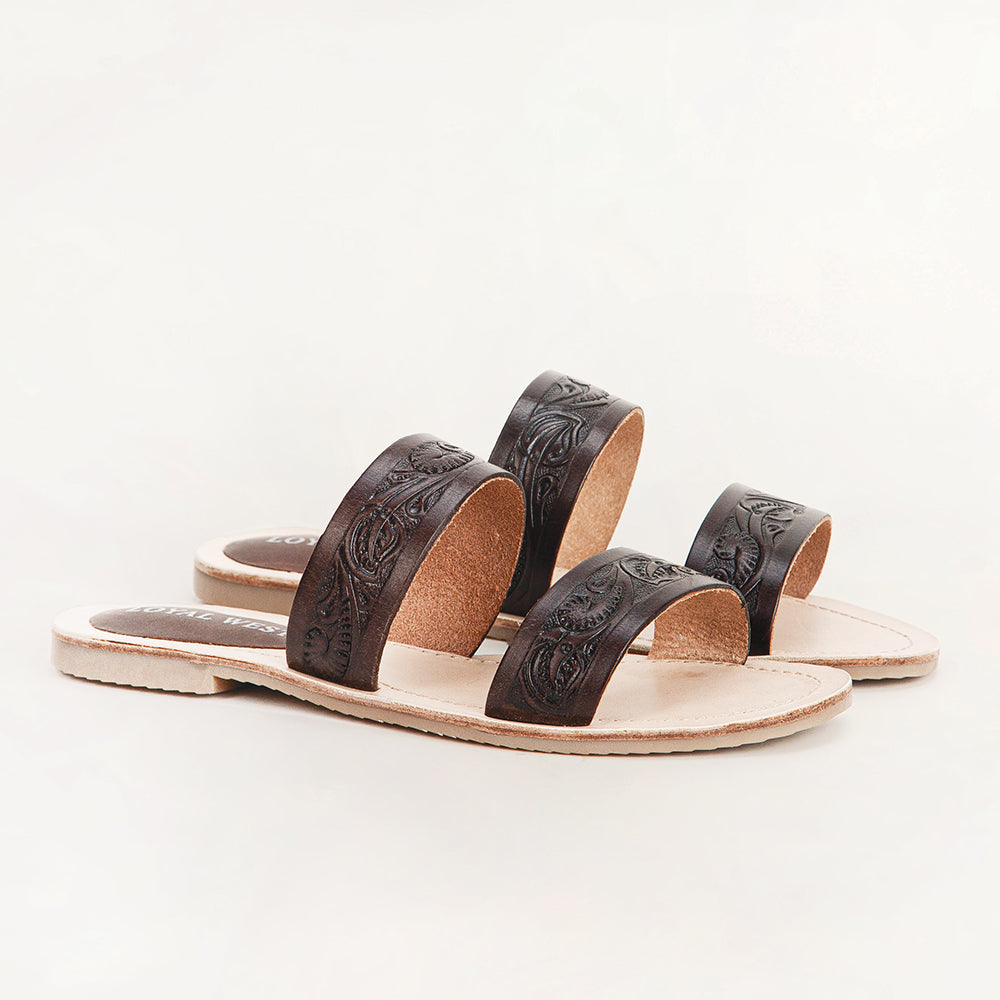 Mesa Wanderer Sandals - Black Handtooled Leather