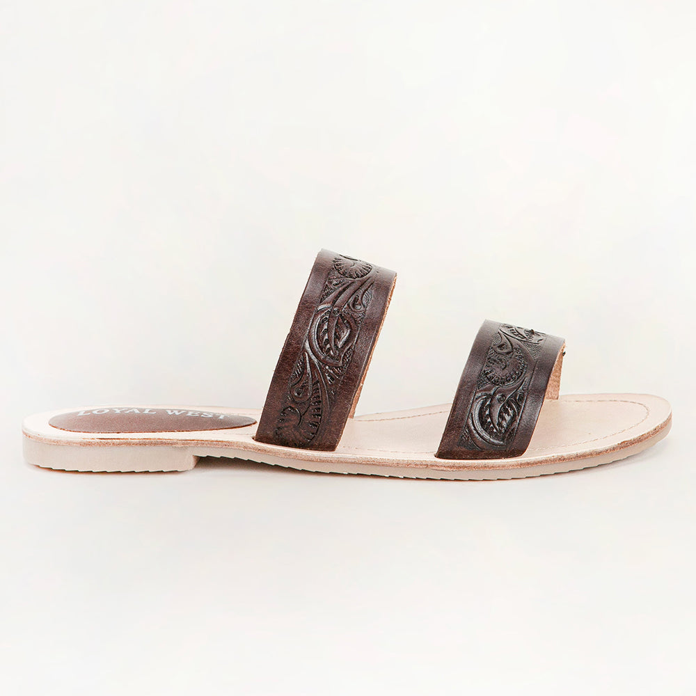 Mesa Wanderer Sandals - Black Handtooled Leather