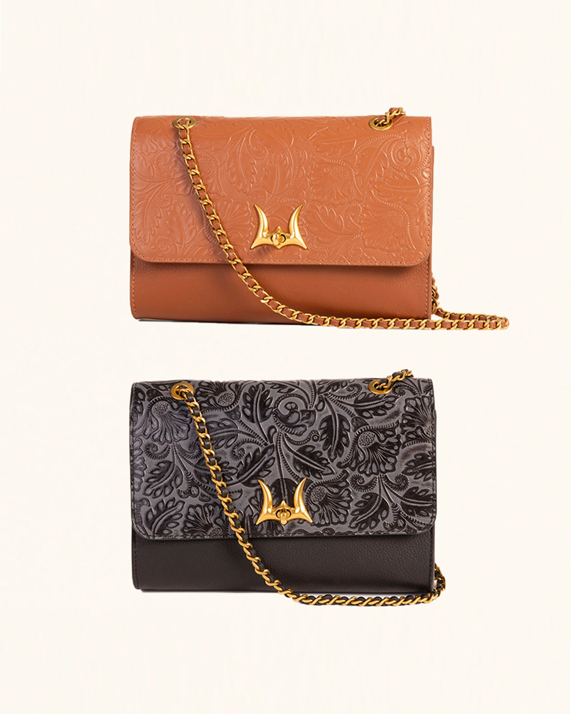 Savi Small Embossed & Grained Leather Bag - Charcoal
