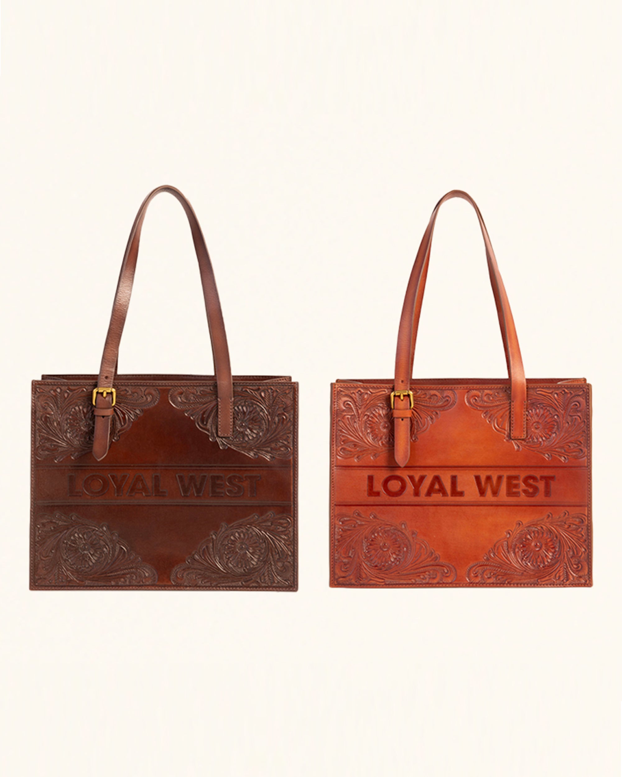 Mivva Handtooled Medium Bag - Soft Walnut Leather