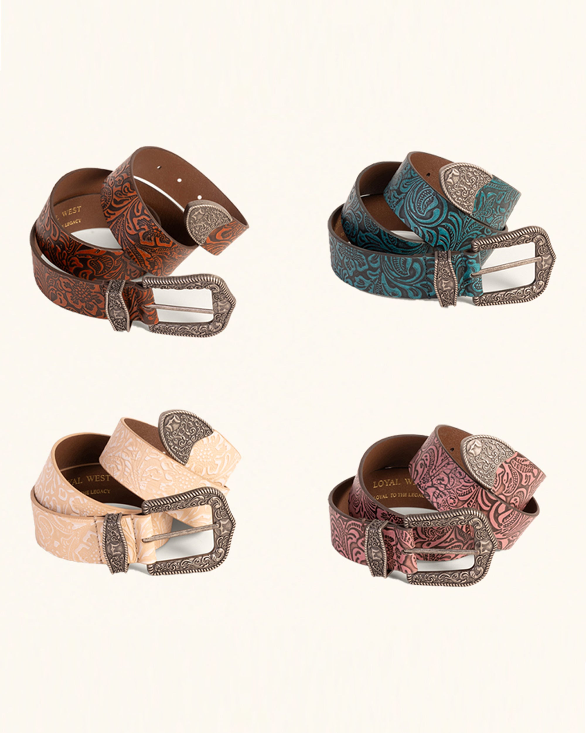Sophia Belt - Beige Floral Leather