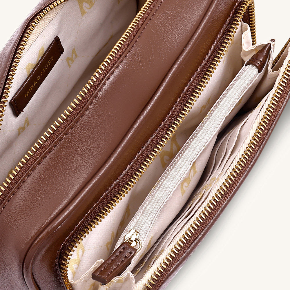 Mira & Moss Lucienne Crossbody Bag - Shiny Chocolate Brown