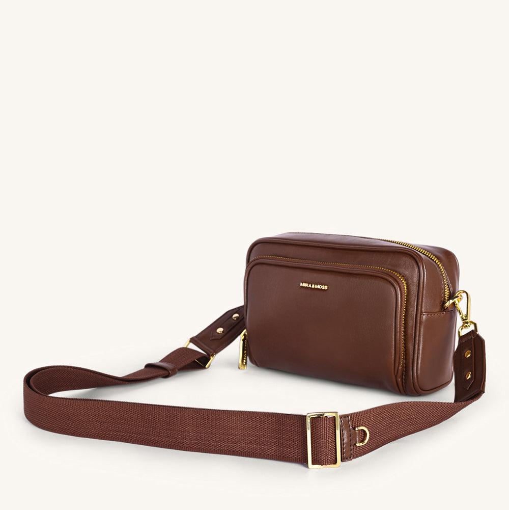 Mira & Moss Lucienne Crossbody Bag - Shiny Chocolate Brown
