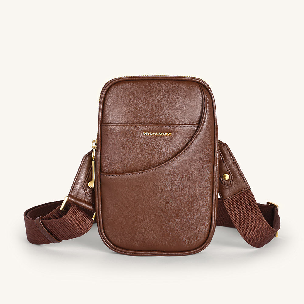 Mira & Moss Iris Mini-Crossbody Bag - Shiny Chocolate Brown