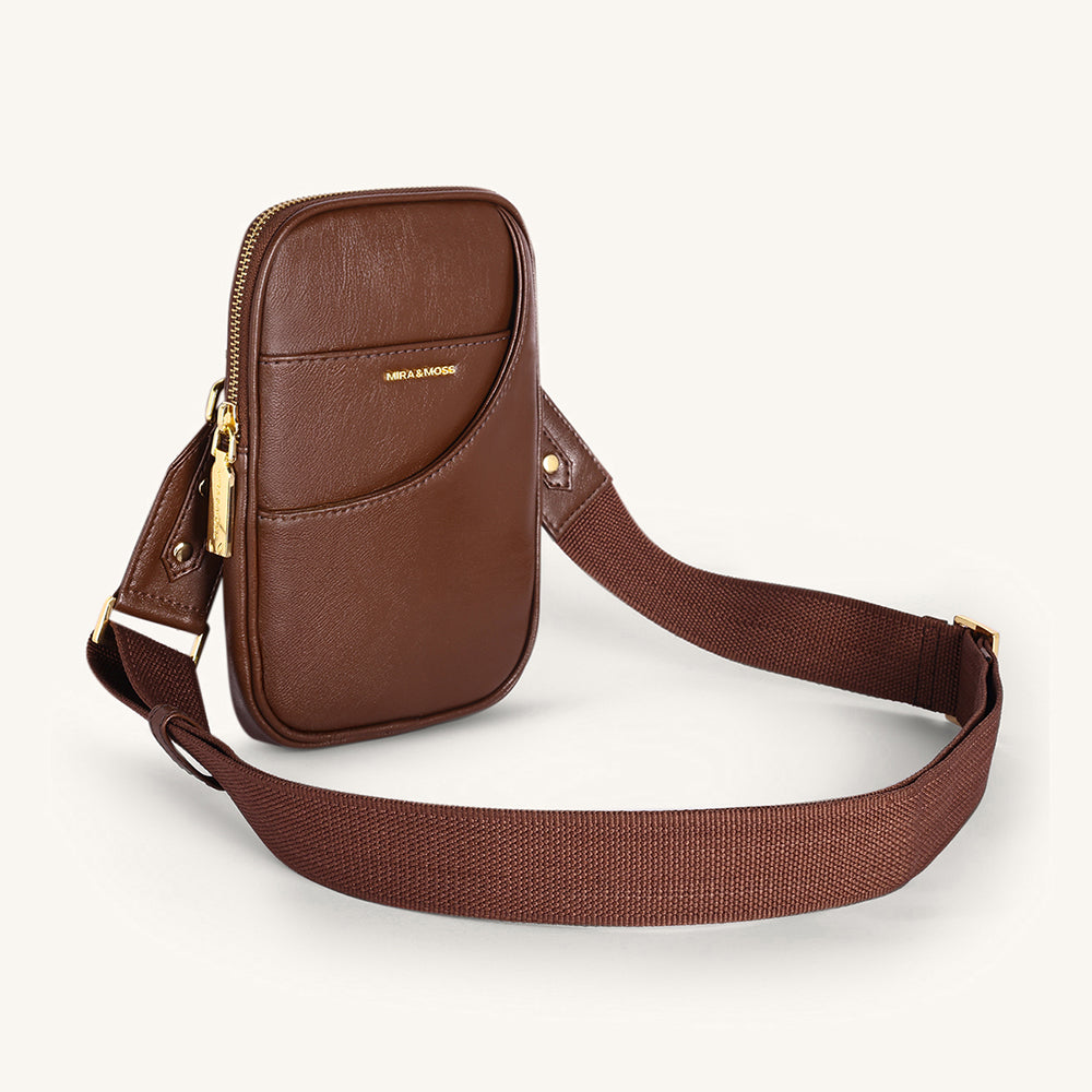 Mira & Moss Iris Mini-Crossbody Bag - Shiny Chocolate Brown