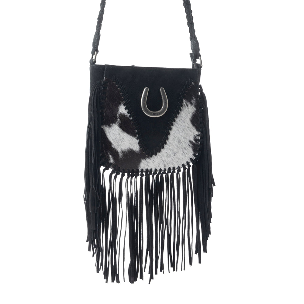 Mustang's Luck Leather And Hairon Bag In Black & White
