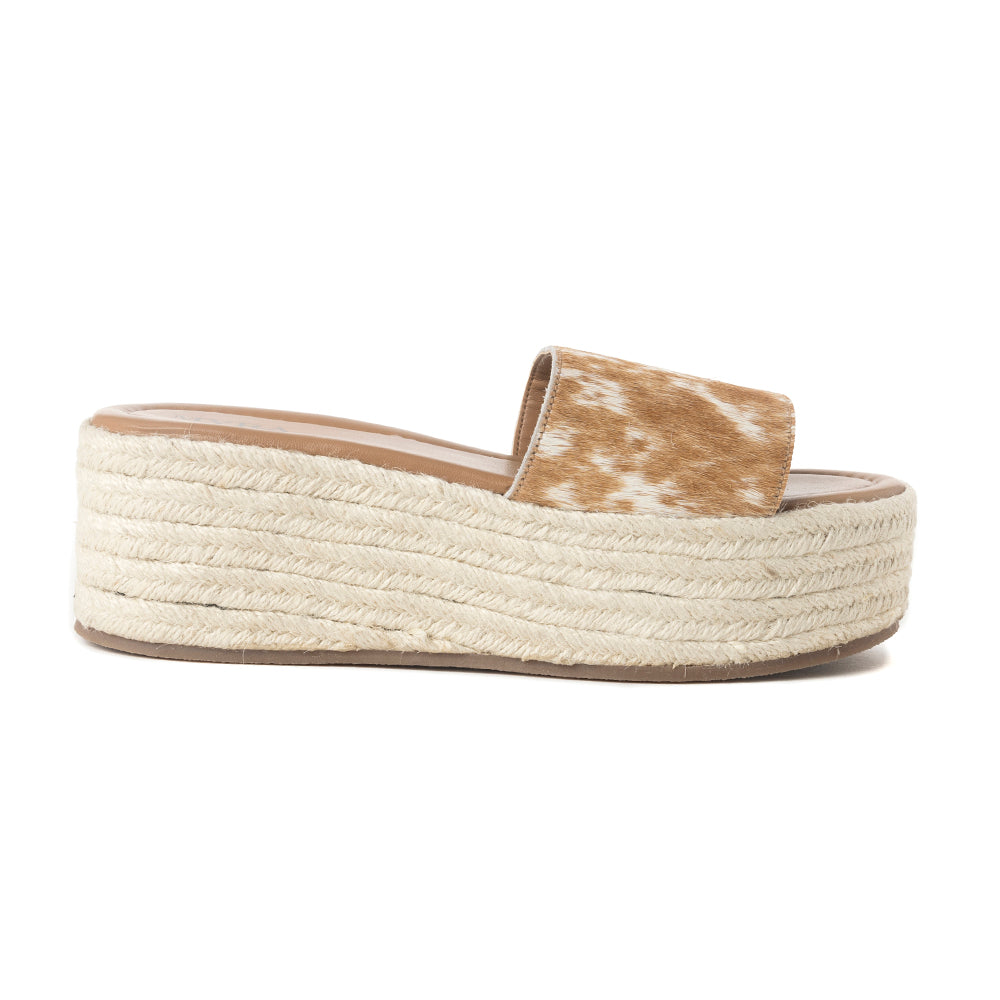 Mesa Mane Hairon Leather Sandals in Brown & White