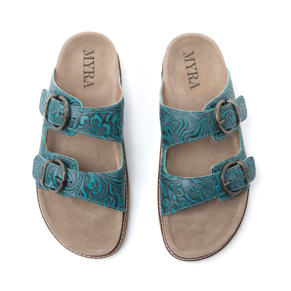 Prairie Wind Embossed Leather Sandals in Western Jade
