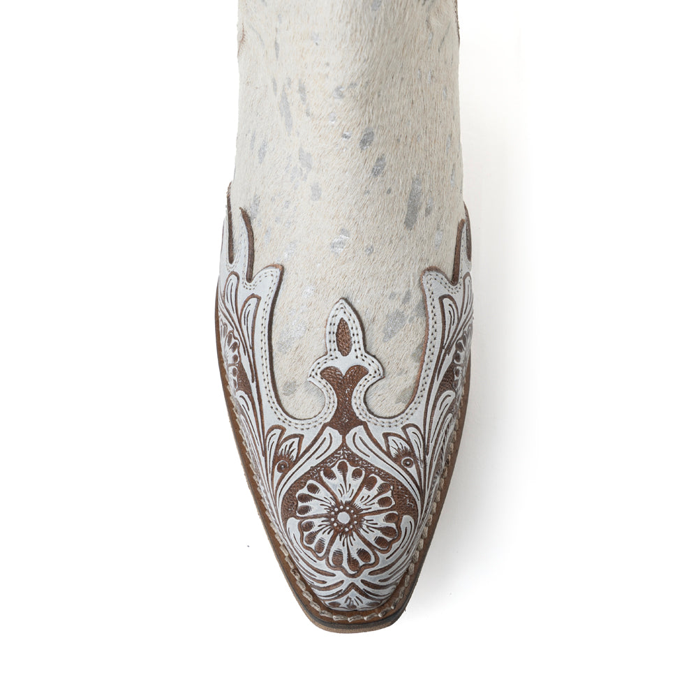 Starlit Range Handtooled Leather Booties in Frosted Mist