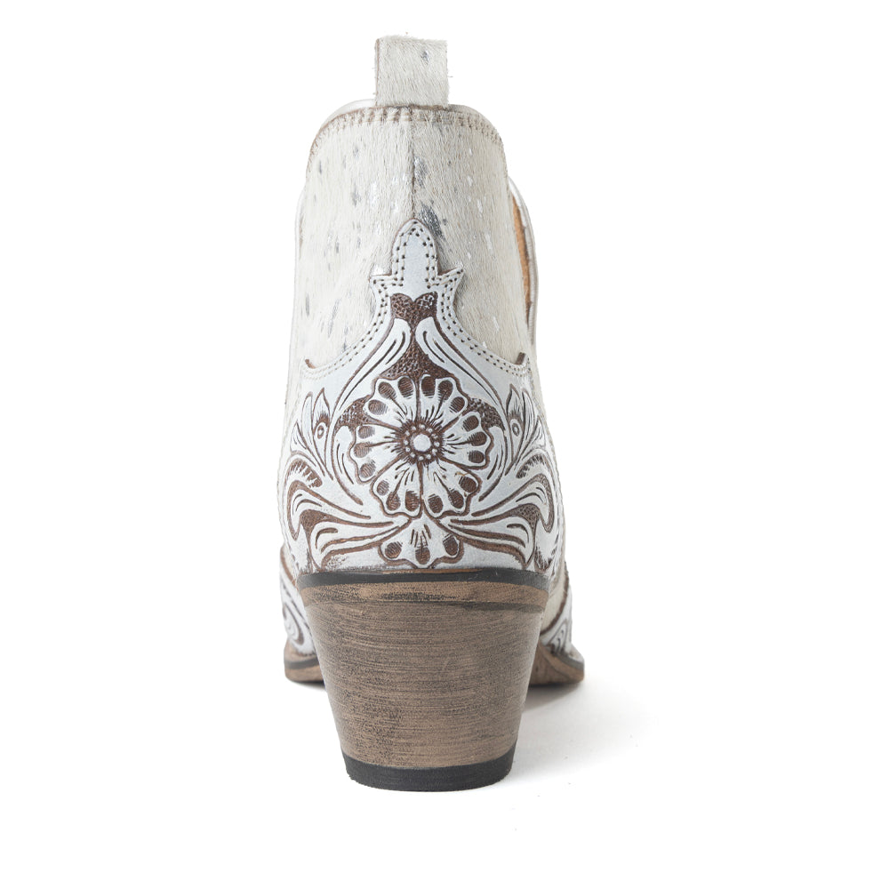 Starlit Range Handtooled Leather Booties in Frosted Mist