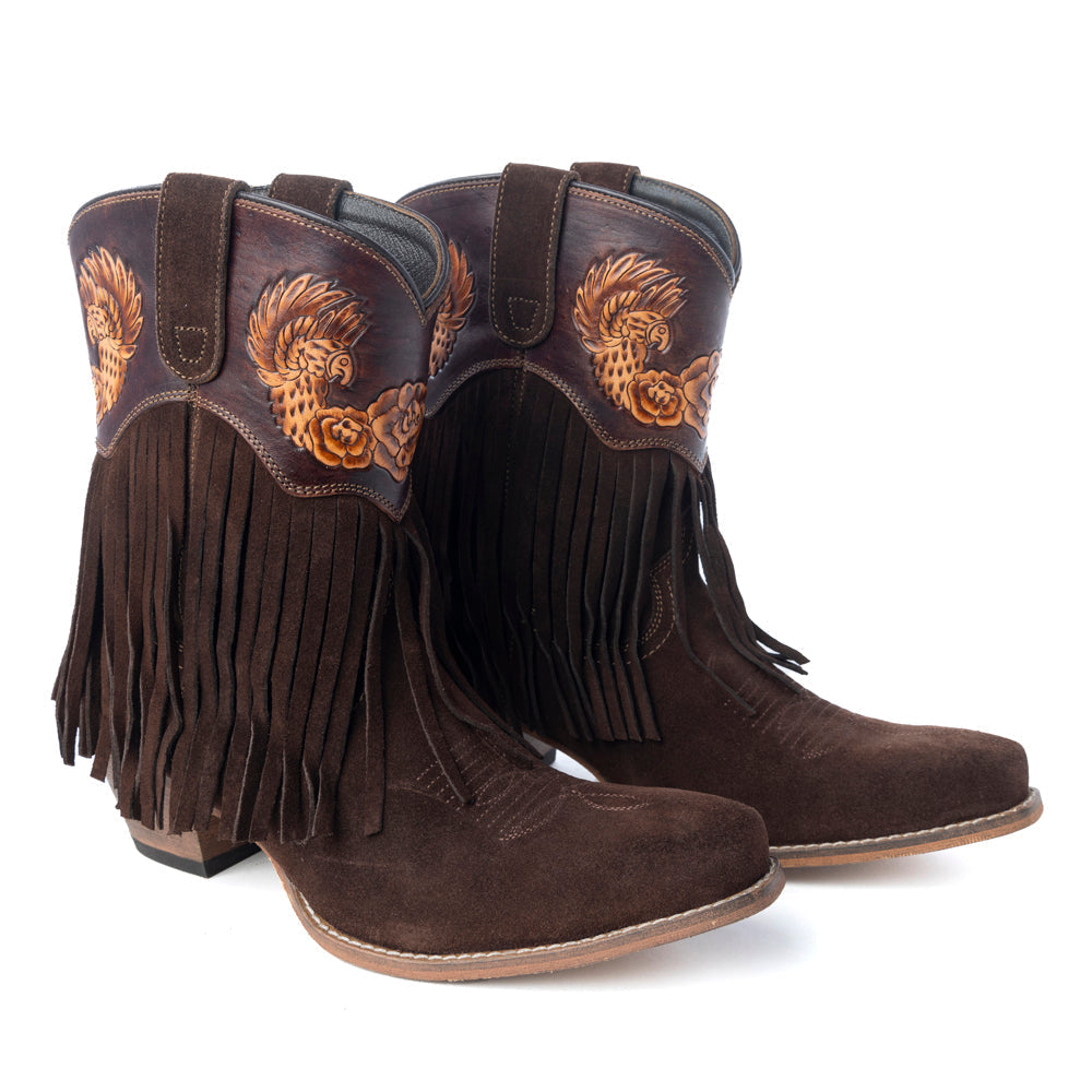 Phoenix Rising Fringe Western Booties in Tawny Brown
