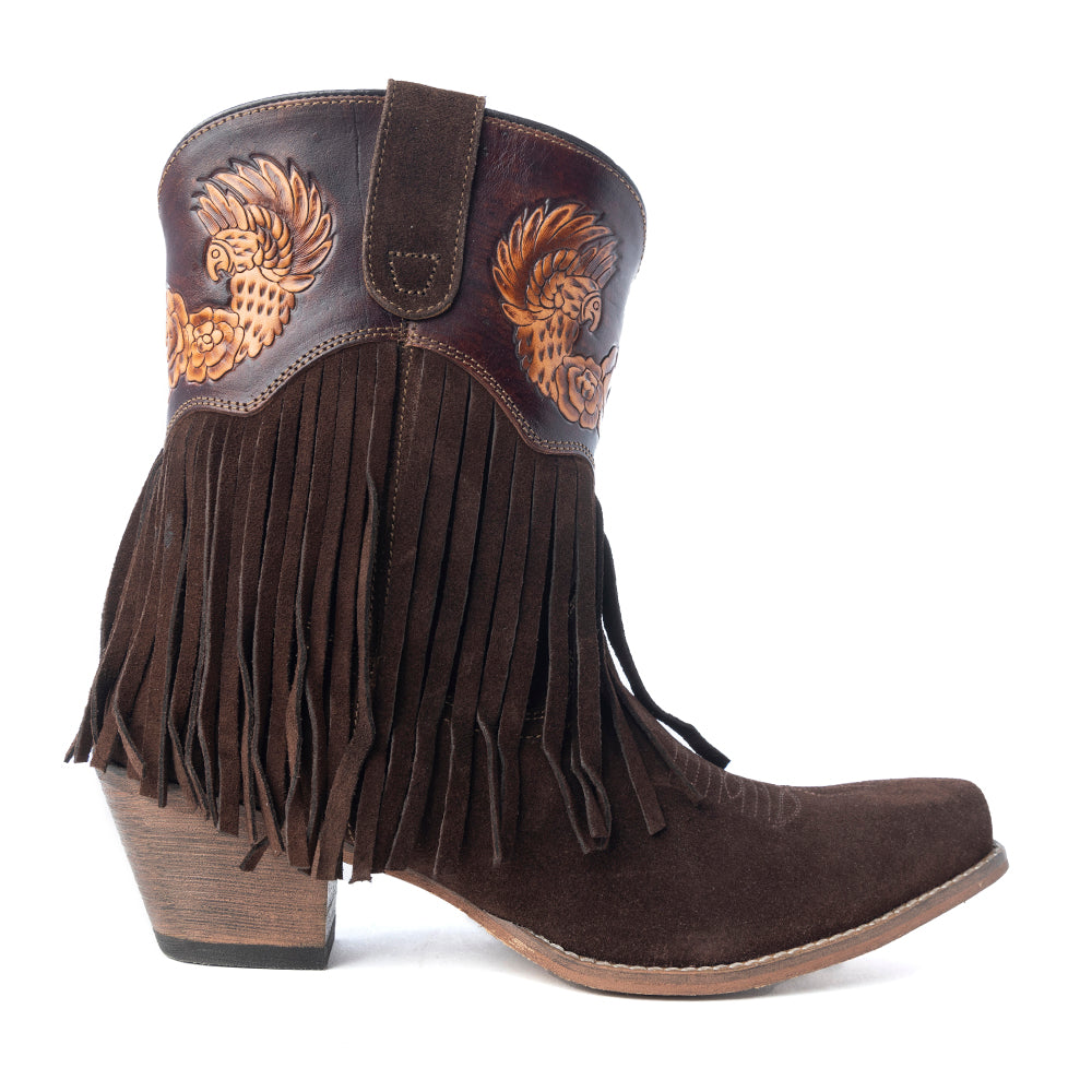 Phoenix Rising Fringe Western Booties in Tawny Brown