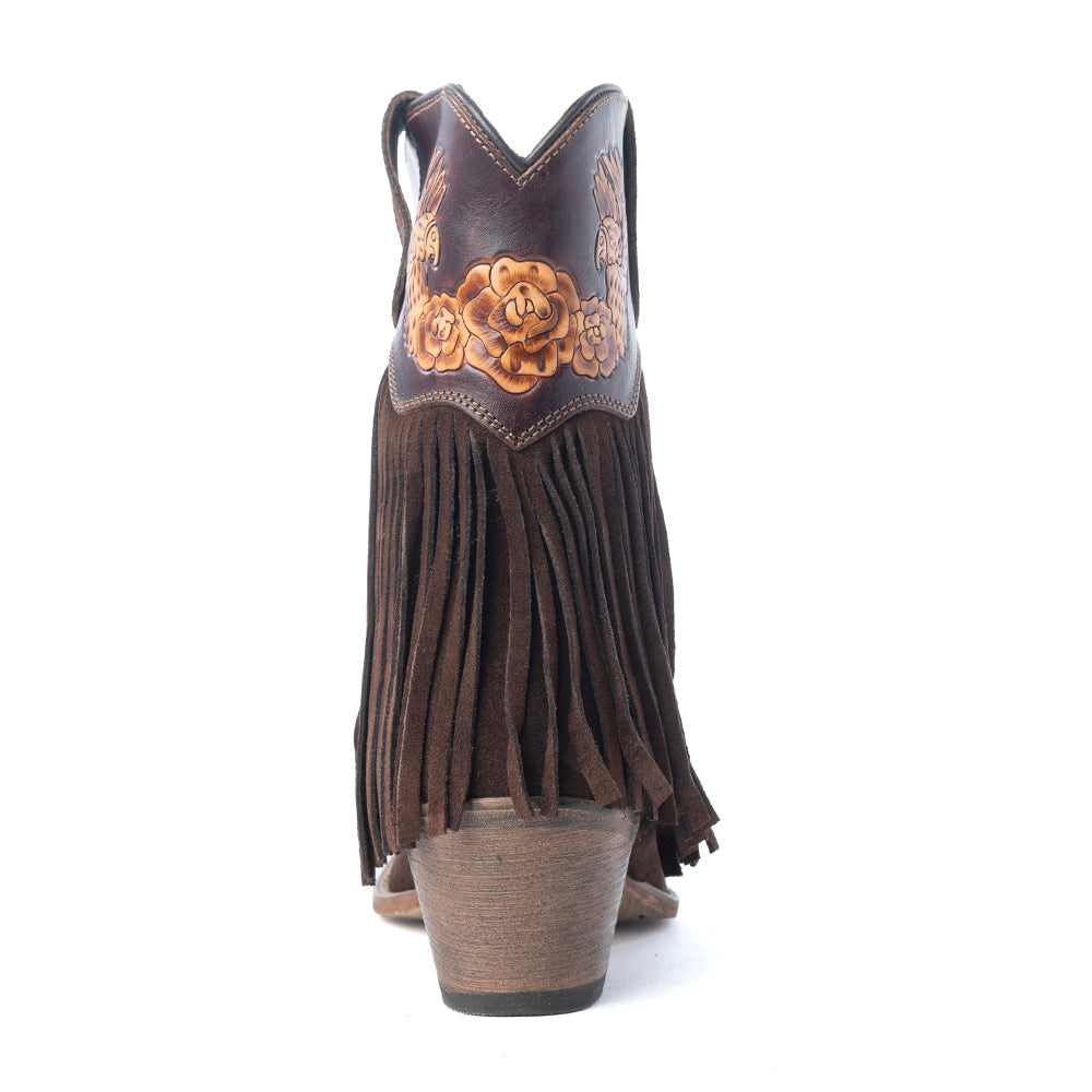 Phoenix Rising Fringe Western Booties in Tawny Brown