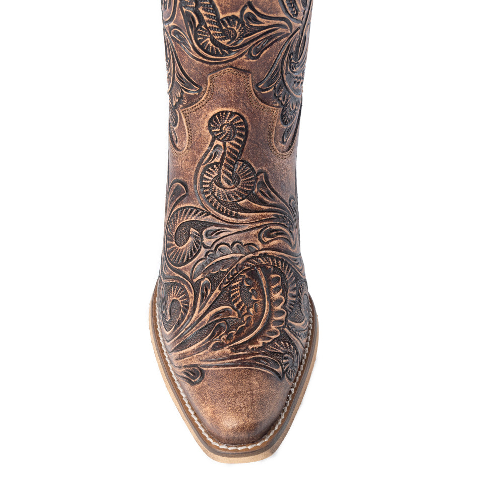 Paisley Vintage Patina Western Booties in Tawny Brown