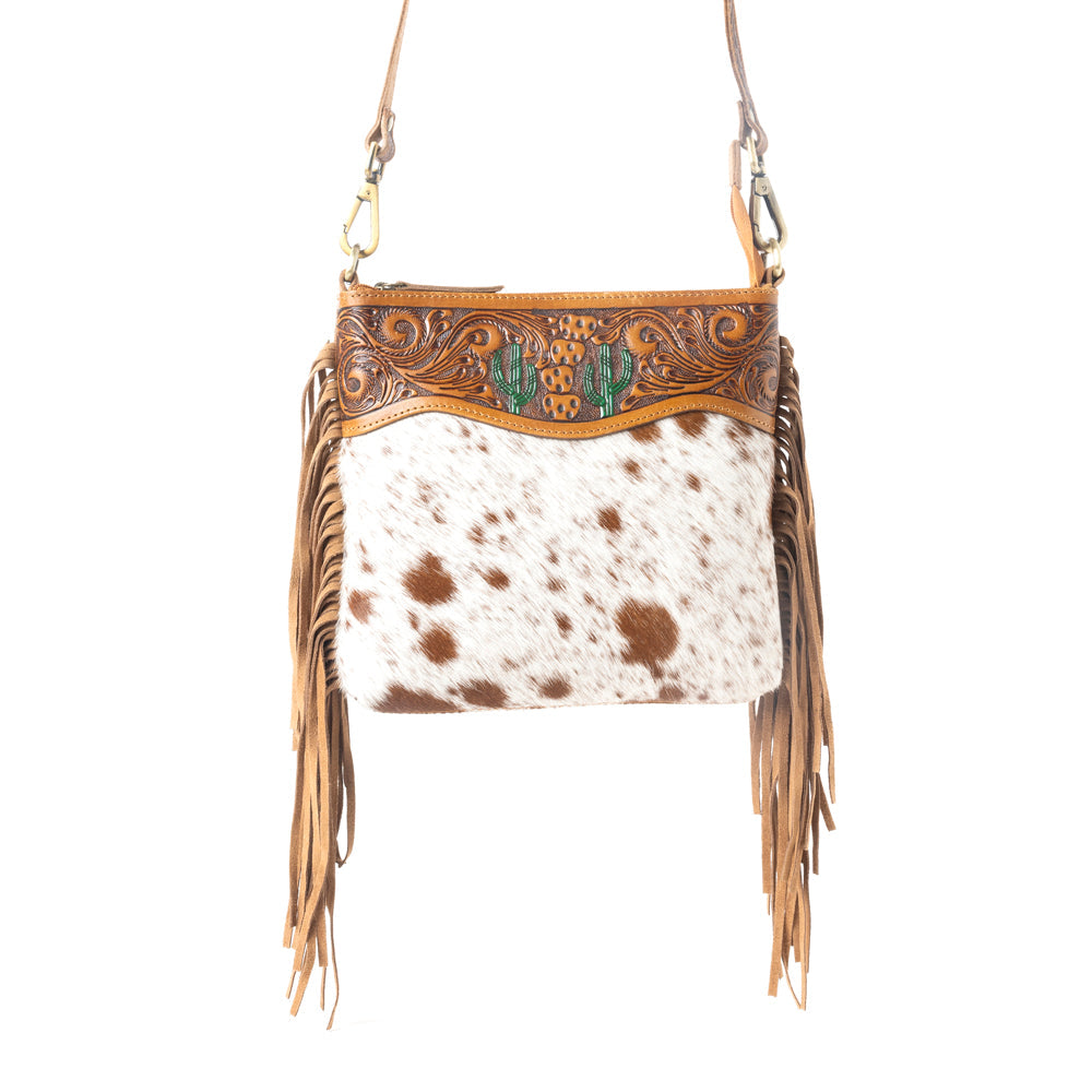 Sonora Charm Handtooled Bag in Brown & White