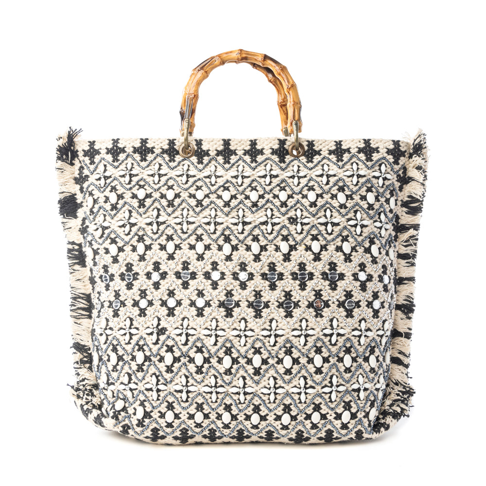 Starlit Loom Hand Embroidered Tote Bag in Twilight Sand
