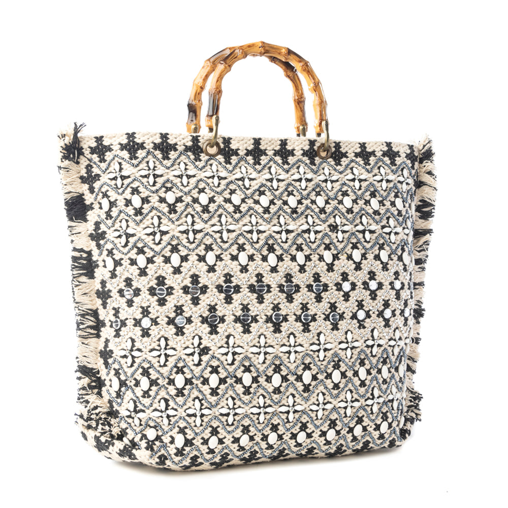 Starlit Loom Hand Embroidered Tote Bag in Twilight Sand