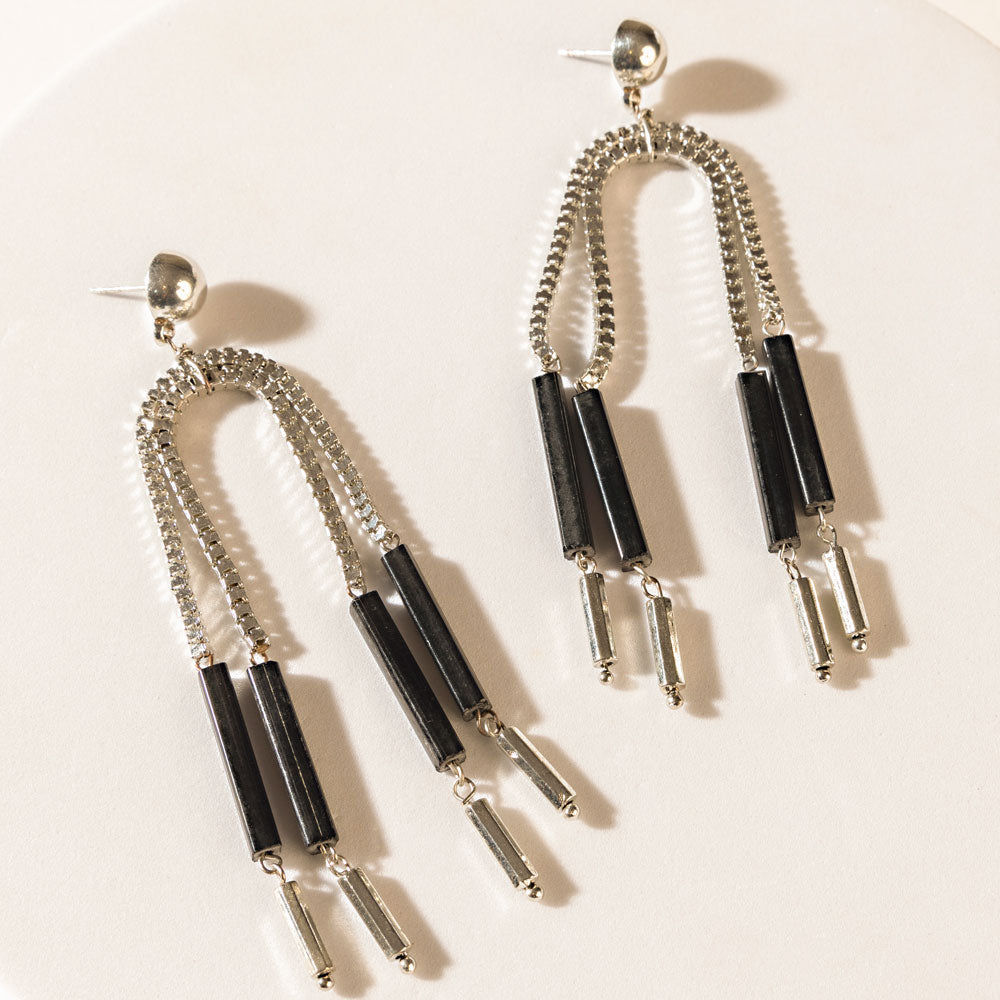 The Black Hitch Earrings in Onyx Silver