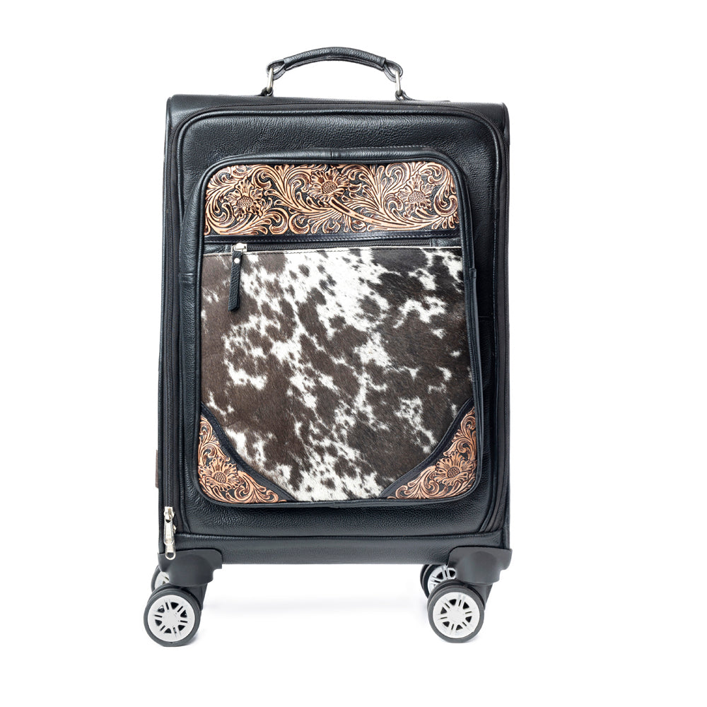 Prairie Shadow Handtooled Hairon Leather Trolley in Stallion Noir