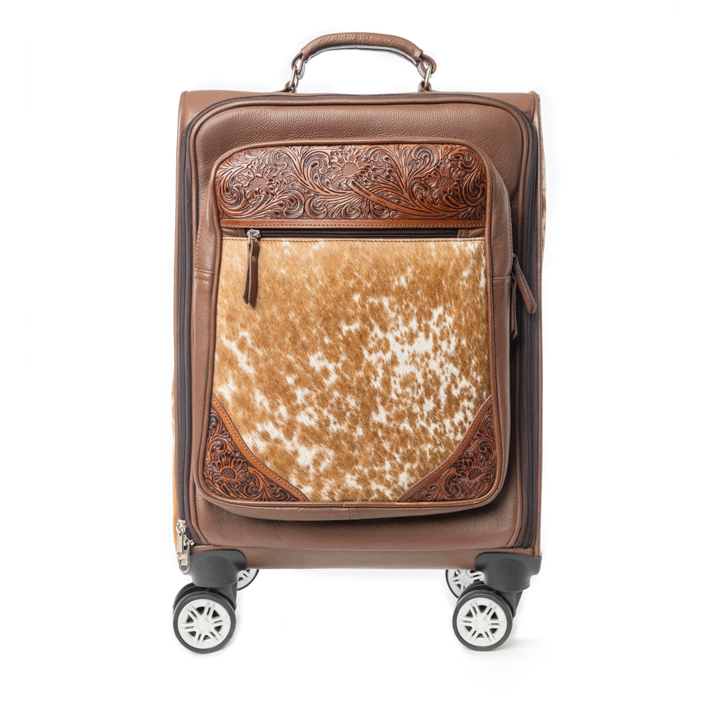 Desert Fawn Handtooled Hairon Leather Trolley in Amber Fawn
