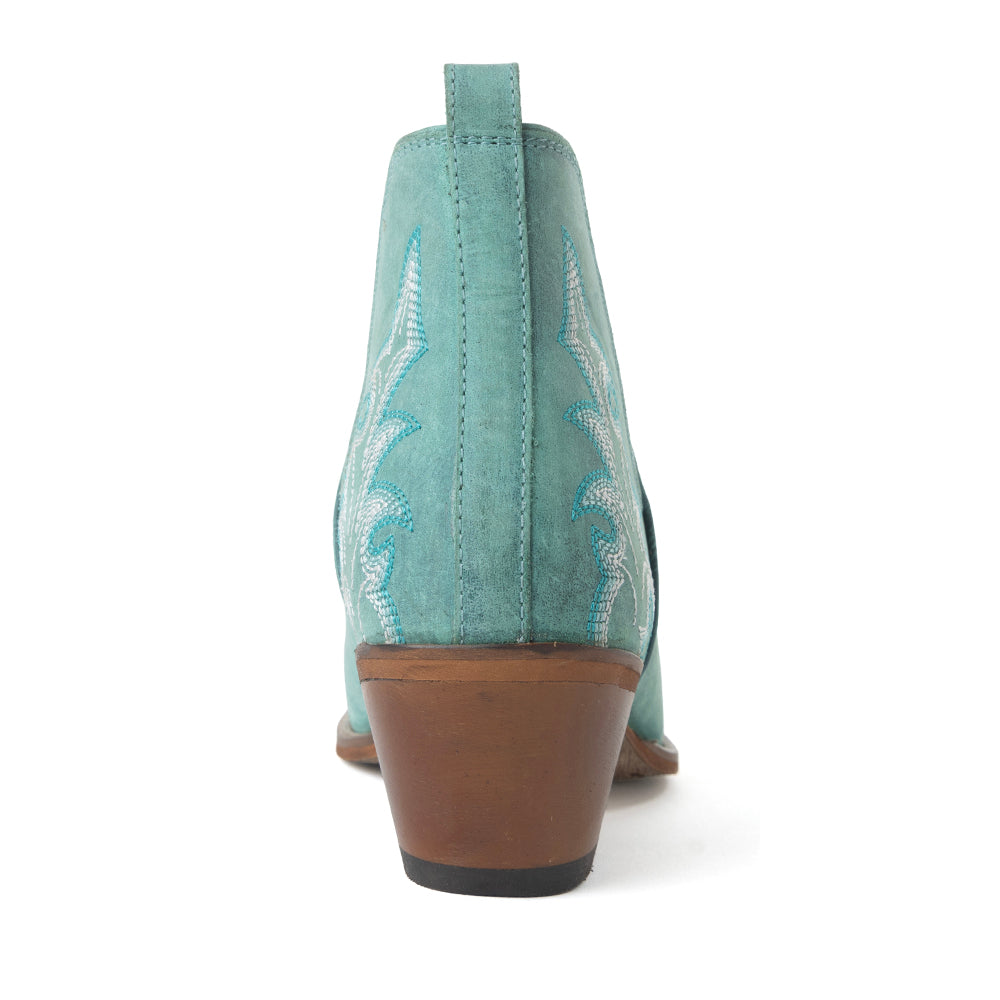 Sagebreeze Embroidered Leather Booties in Lagoon Teal