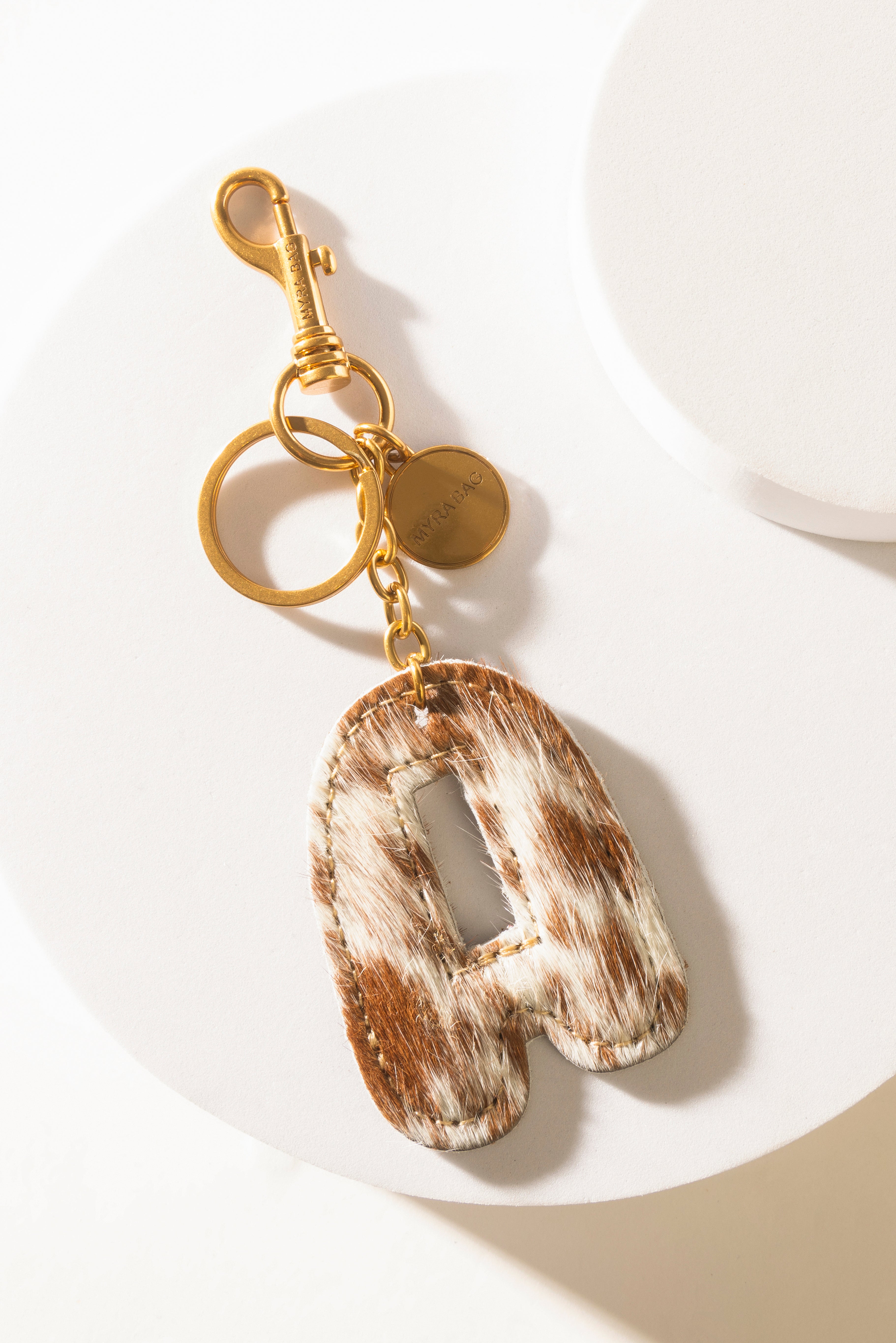 Alpha 'A' Hairon Bag Charm in Brown & White