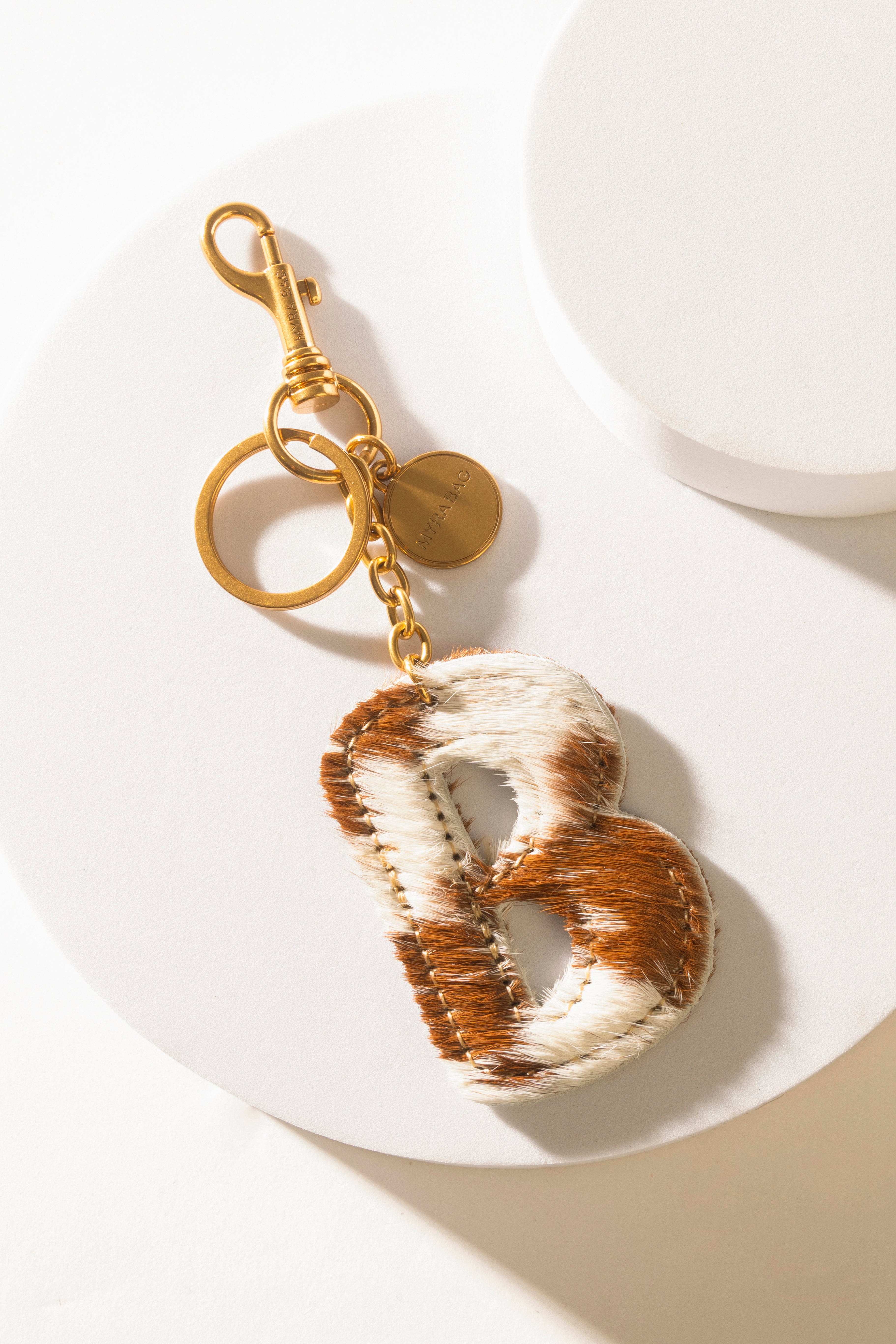 Alpha 'B' Hairon Bag Charm in Brown & White