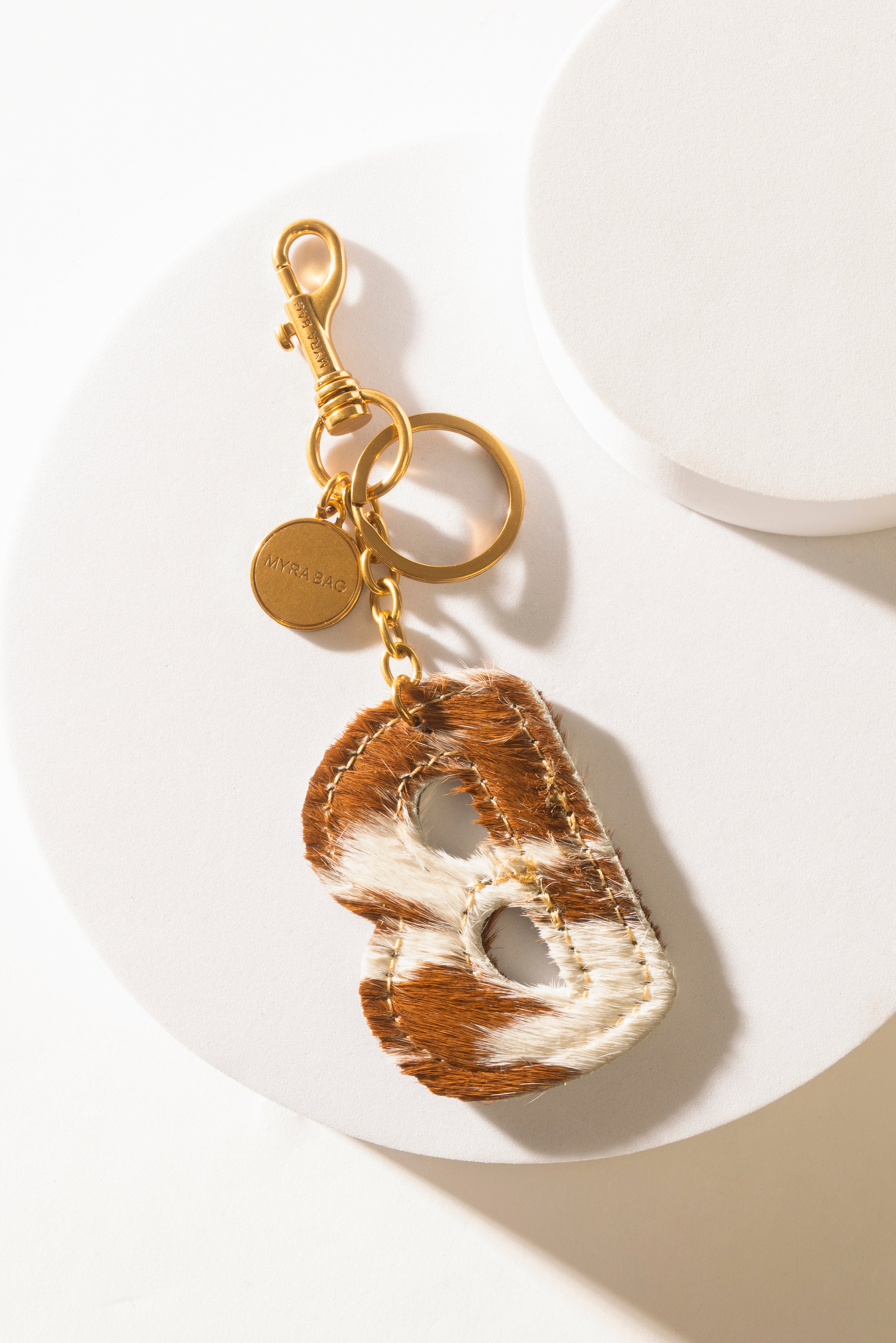 Alpha 'B' Hairon Bag Charm in Brown & White