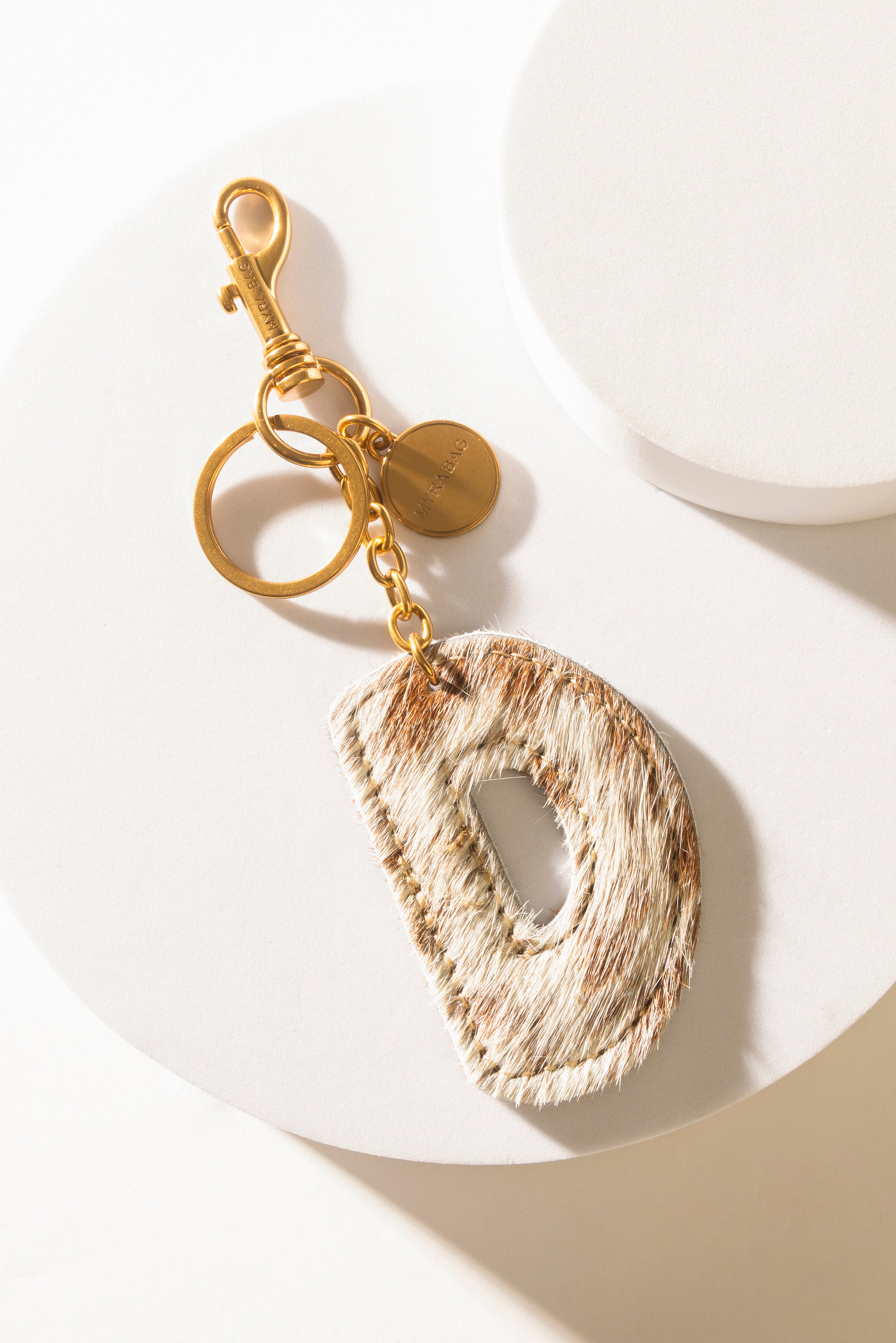 Alpha 'D' Hairon Bag Charm in Brown & White